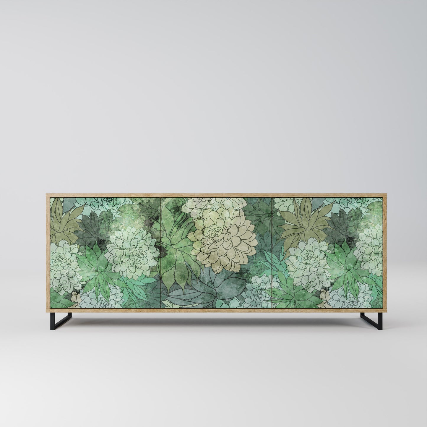 Credenza a 3 ante SUCCULENT CLUSTER in effetto rovere