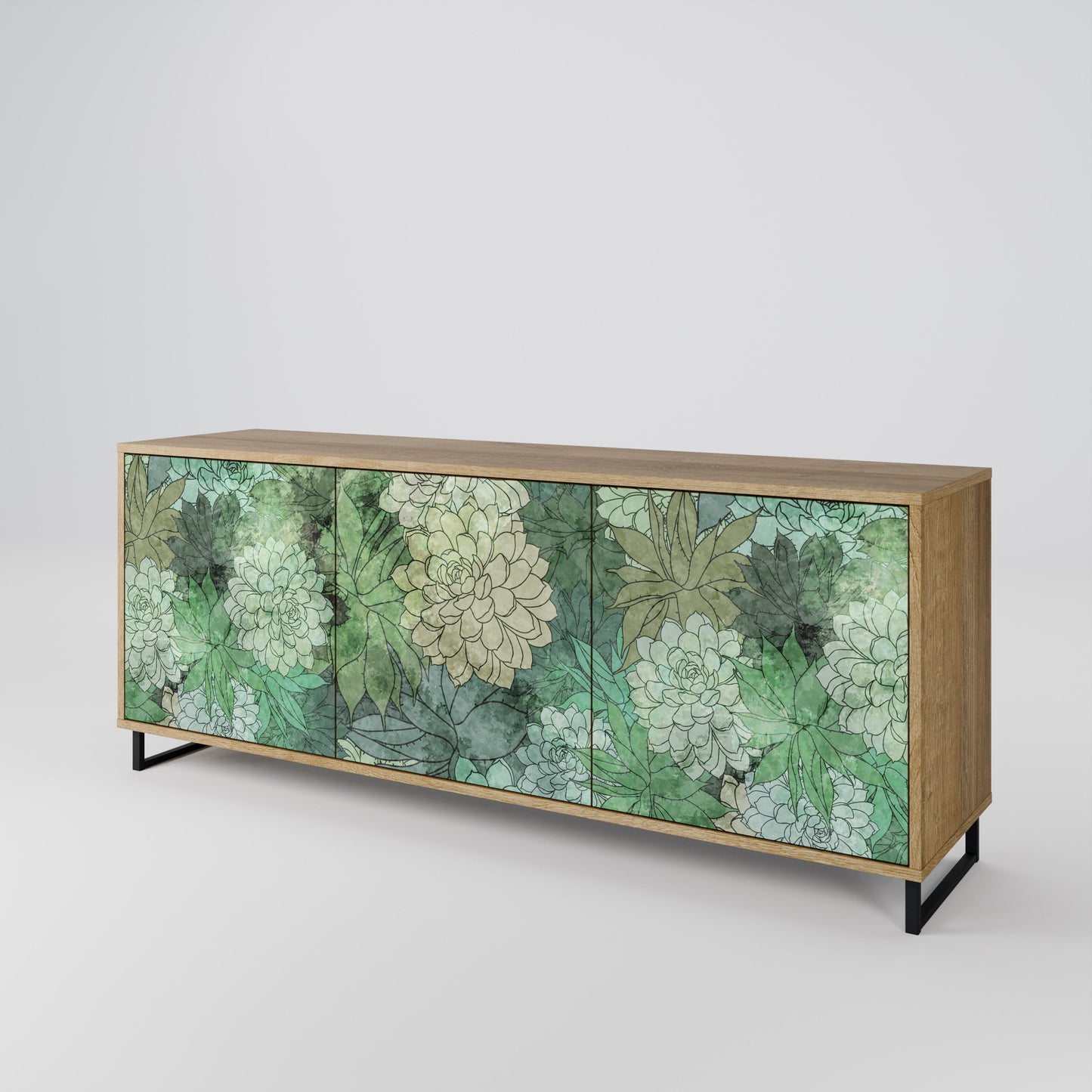 Credenza a 3 ante SUCCULENT CLUSTER in effetto rovere