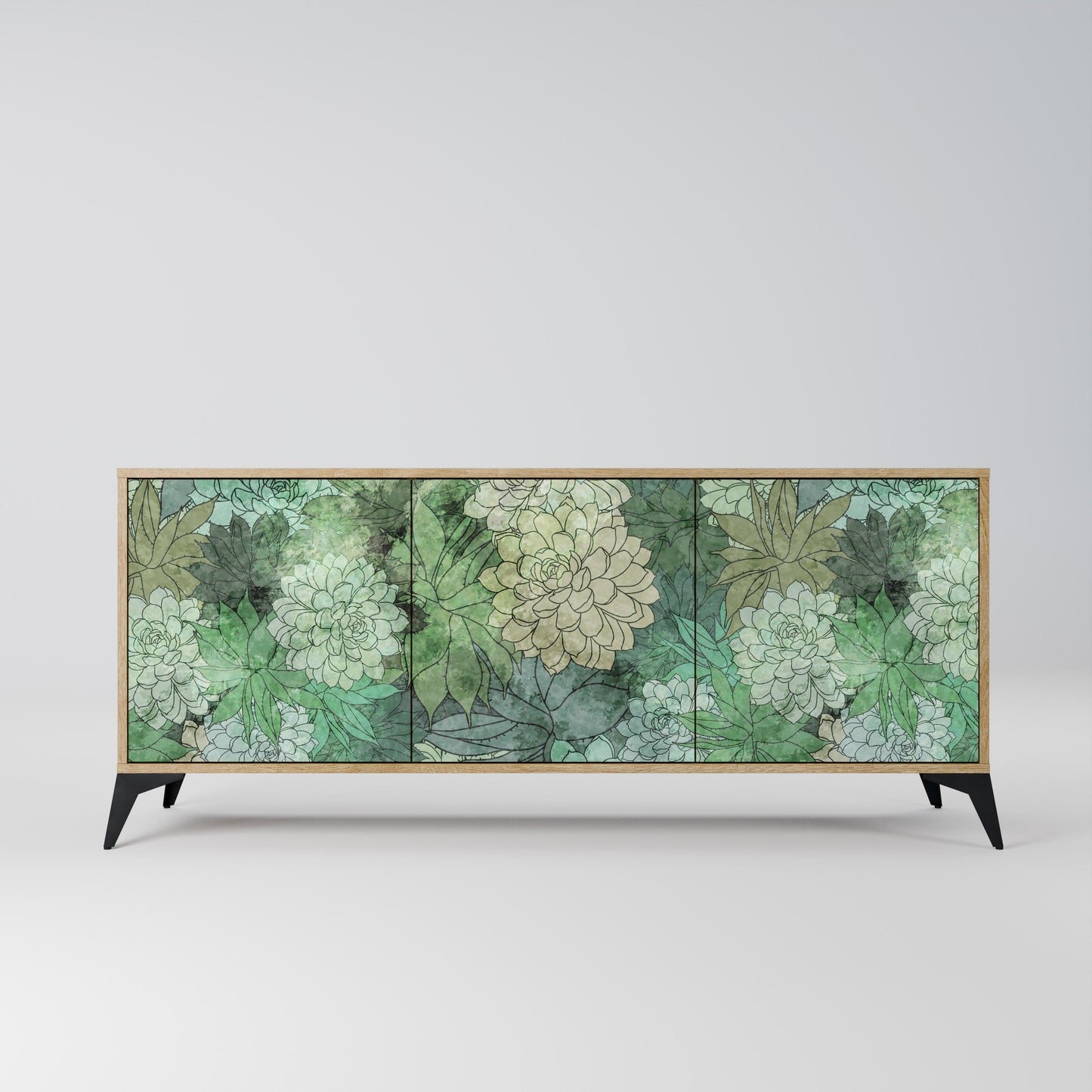Credenza a 3 ante SUCCULENT CLUSTER in effetto rovere