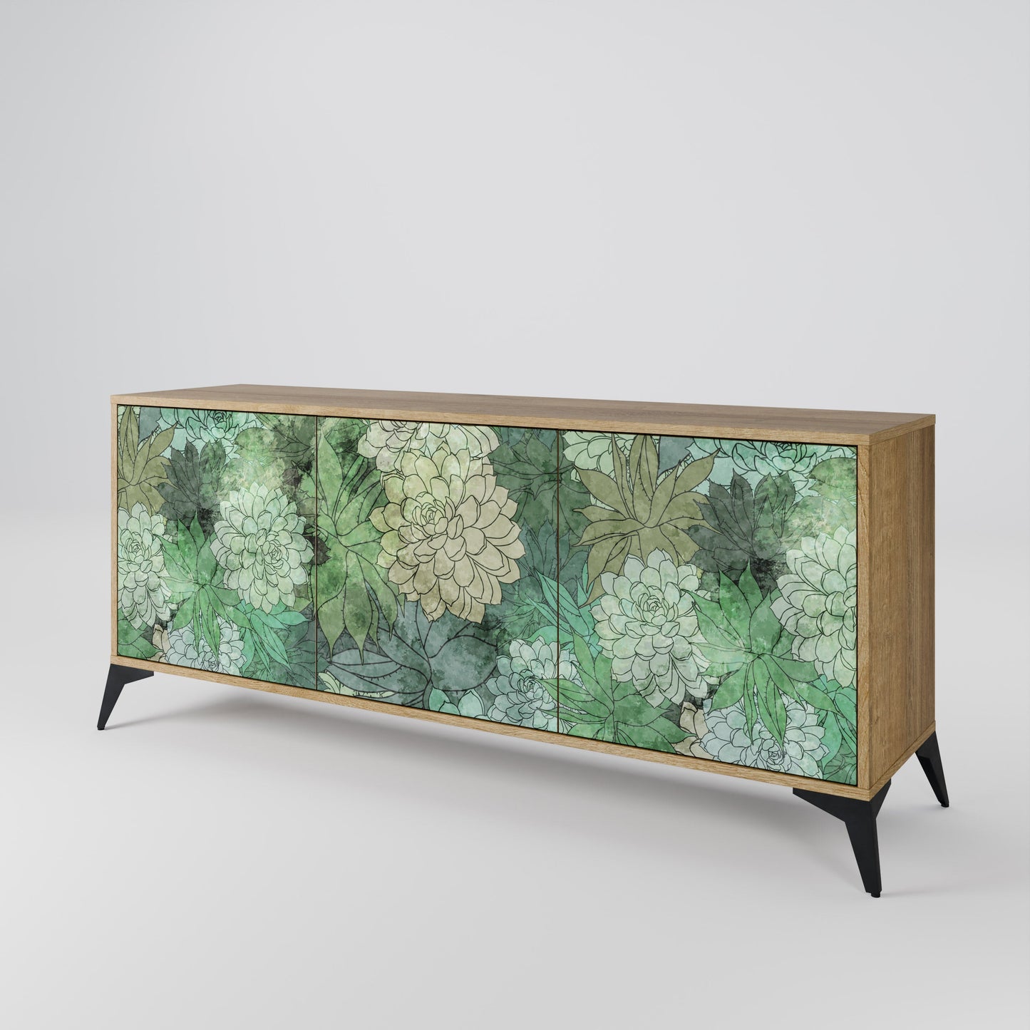 Credenza a 3 ante SUCCULENT CLUSTER in effetto rovere