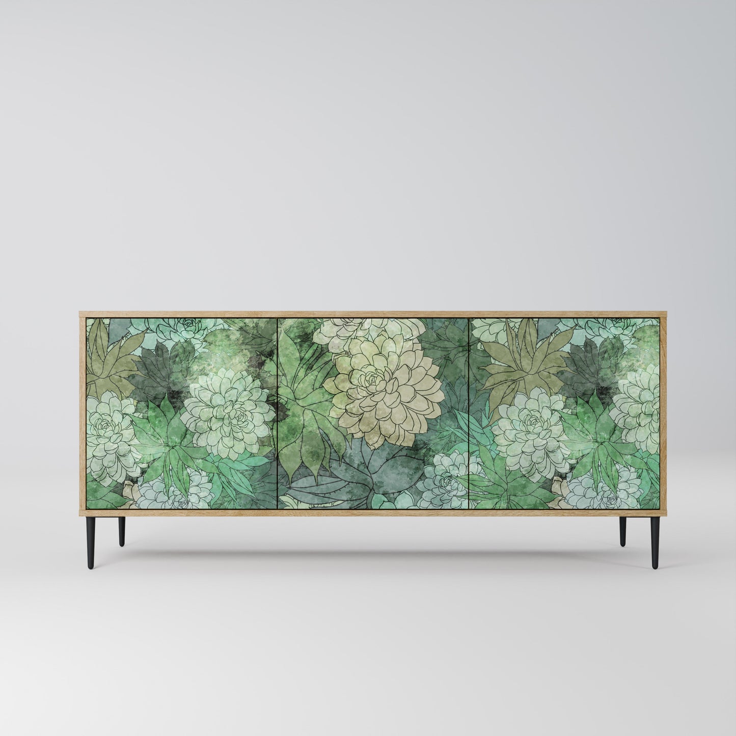 Credenza a 3 ante SUCCULENT CLUSTER in effetto rovere