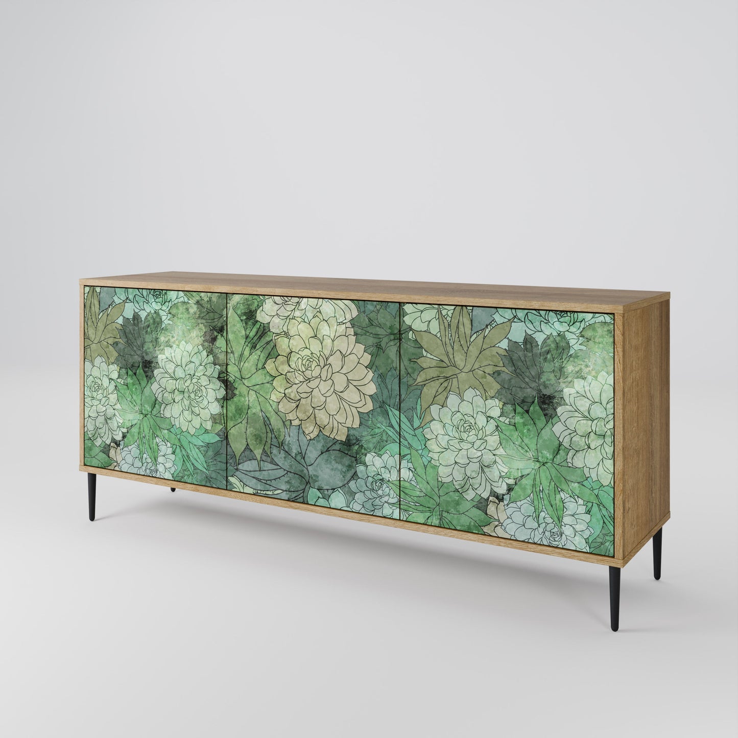 Credenza a 3 ante SUCCULENT CLUSTER in effetto rovere