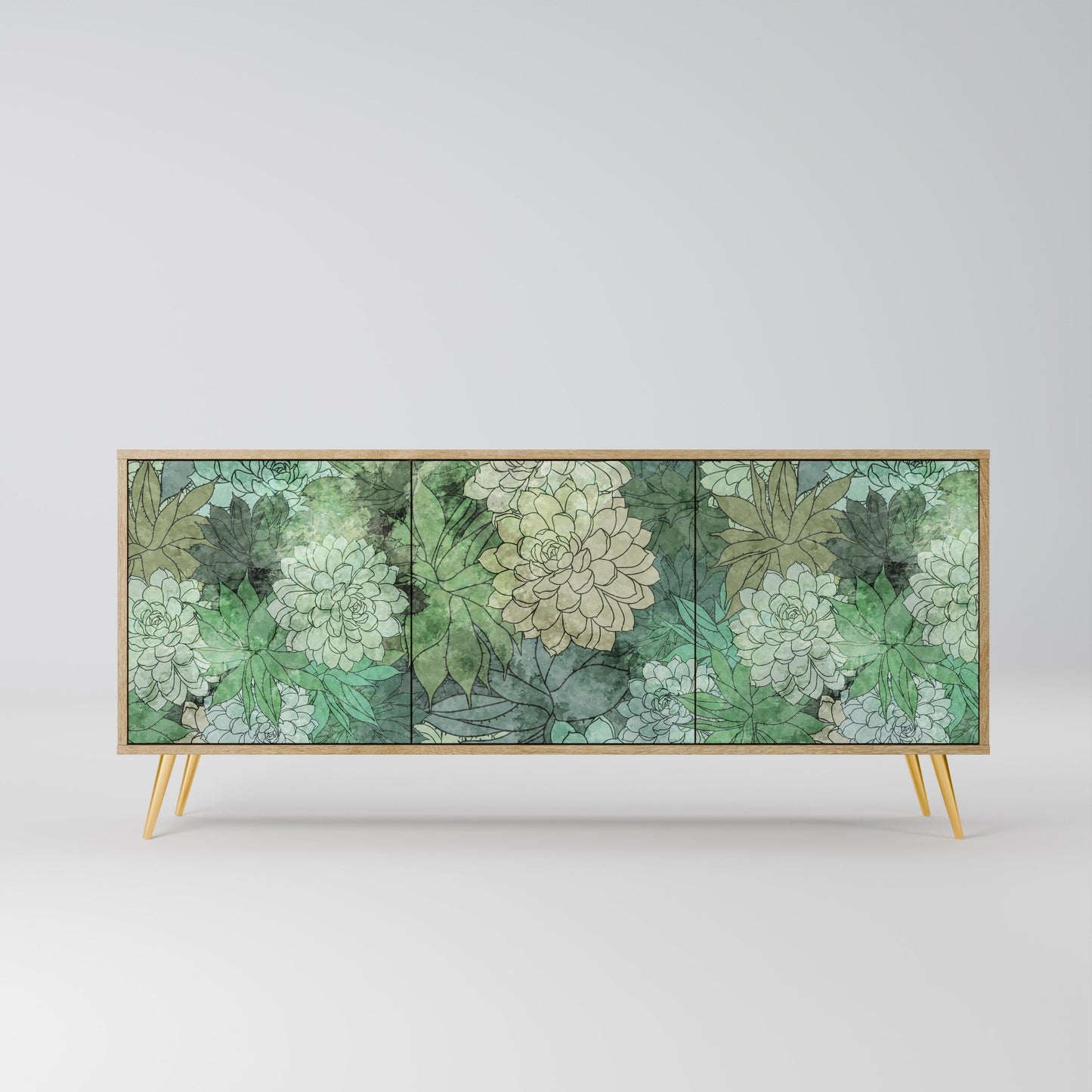 Credenza a 3 ante SUCCULENT CLUSTER in effetto rovere