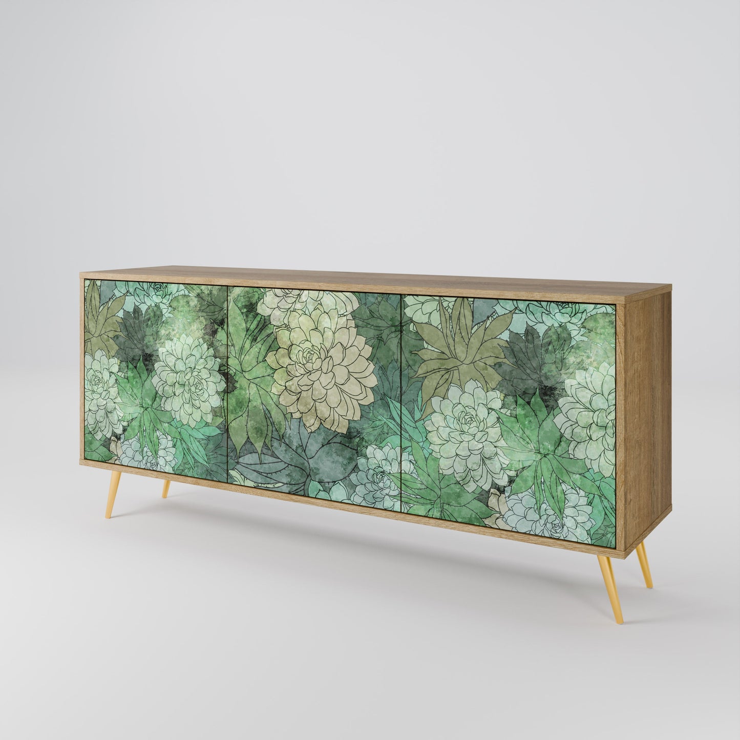 Credenza a 3 ante SUCCULENT CLUSTER in effetto rovere