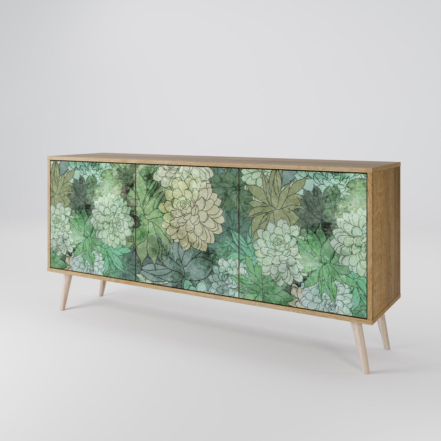 Credenza a 3 ante SUCCULENT CLUSTER in effetto rovere
