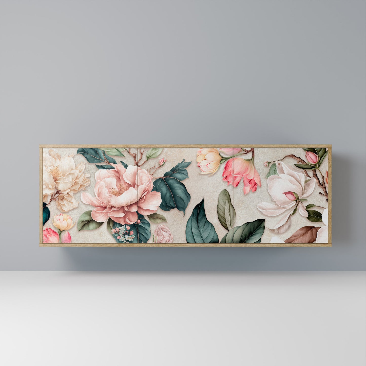 FLORAL GRACE 3-Door Sideboard in Oak Effect