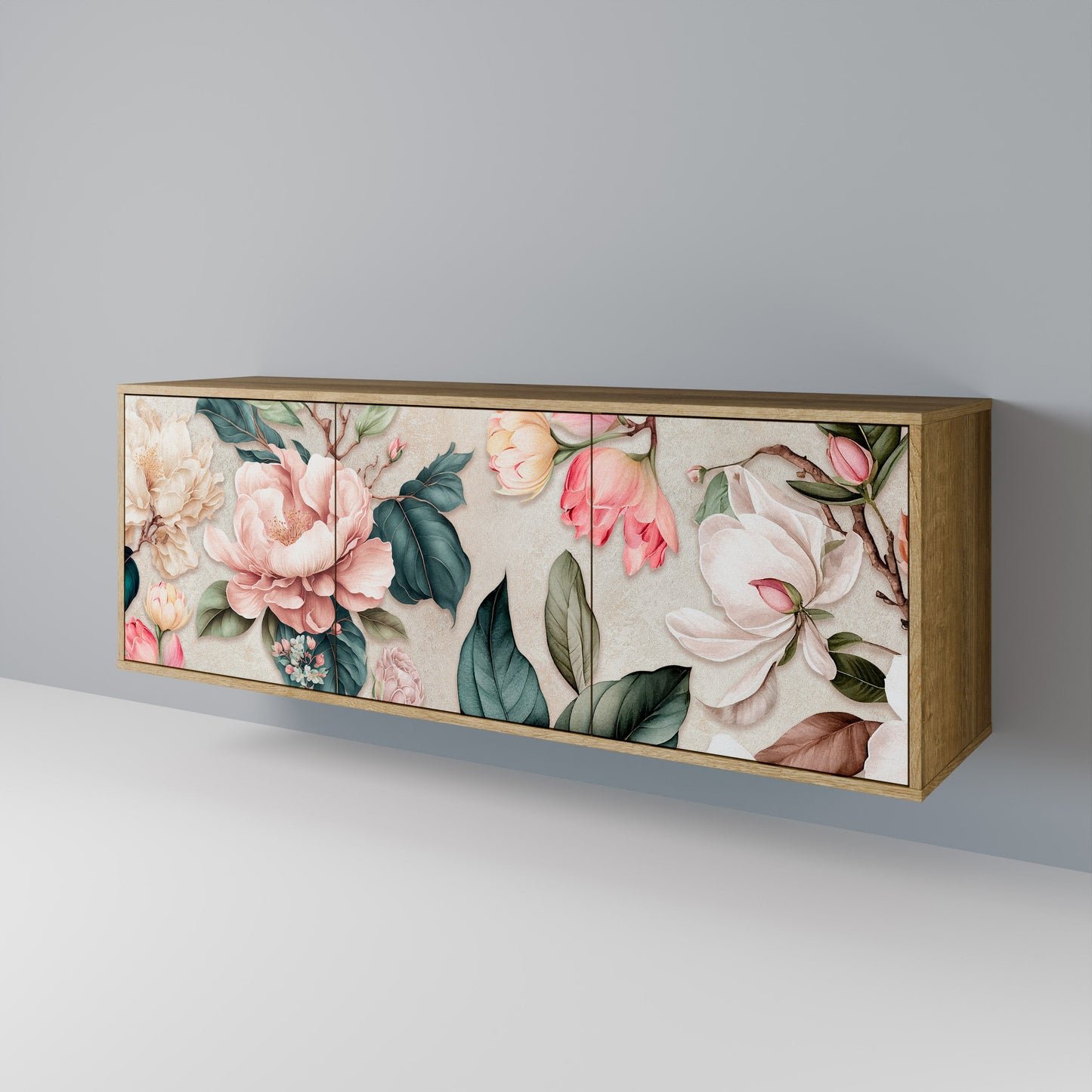 FLORAL GRACE 3-Door Sideboard in Oak Effect