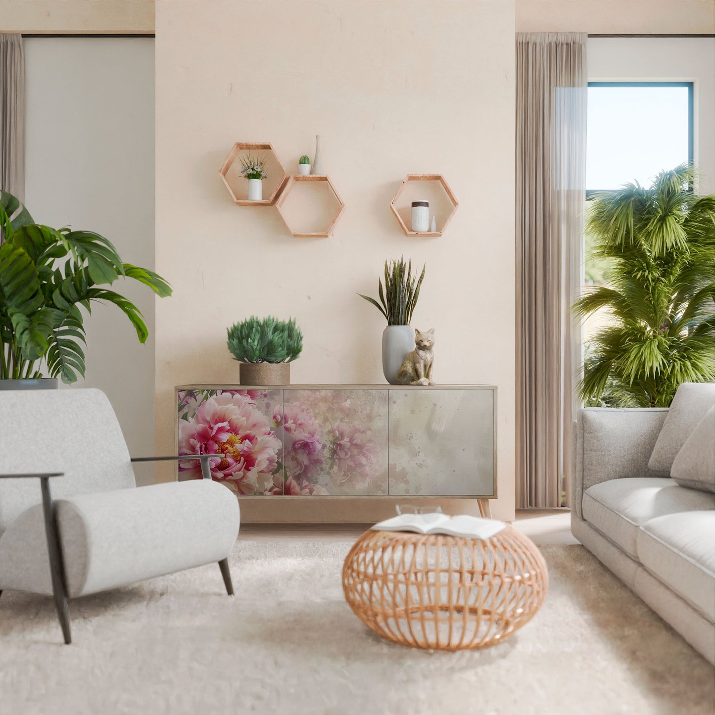 Credenza a 3 ante PEONY WHISPER effetto rovere
