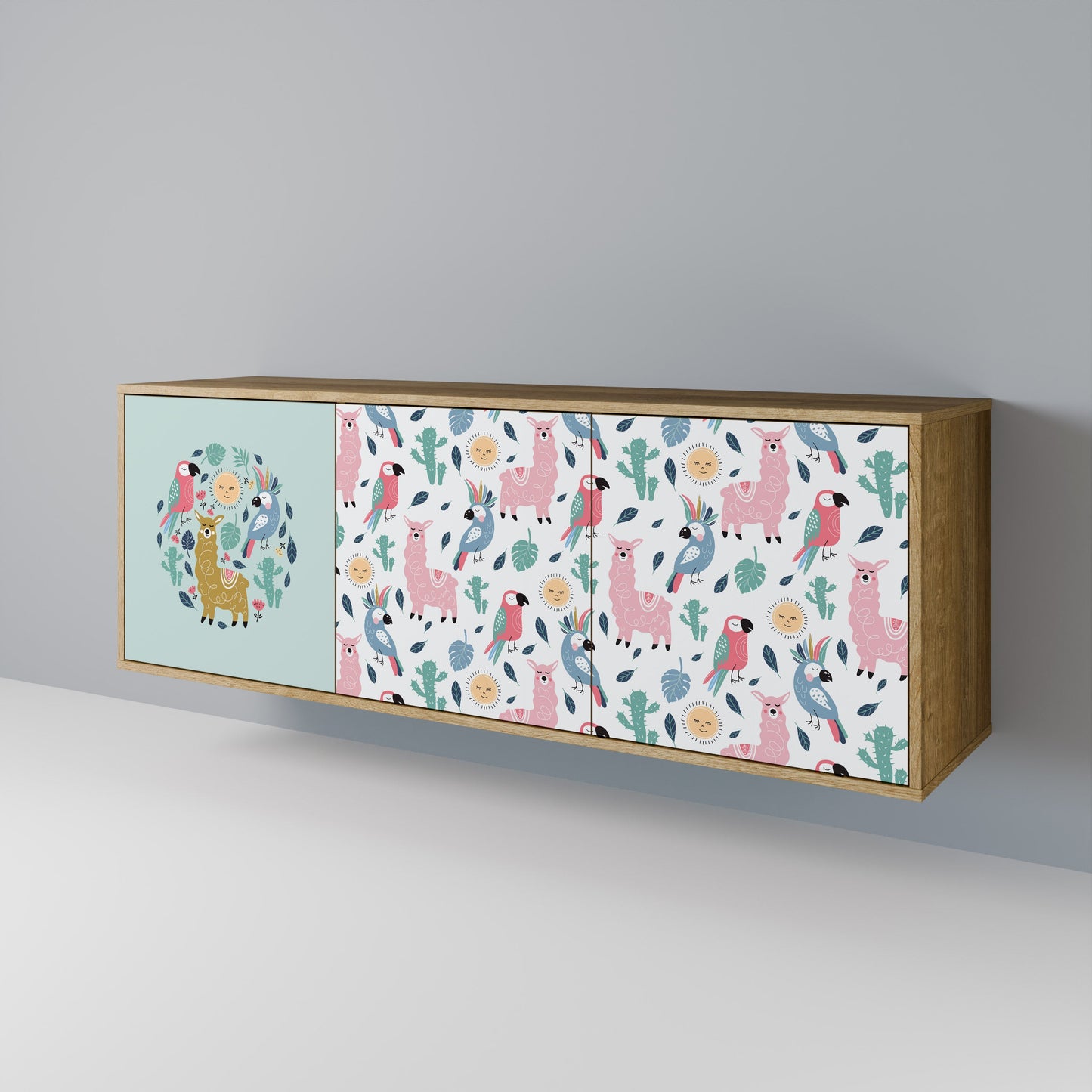 COLORFUL ALPACAS 3-Door Sideboard in Oak Effect