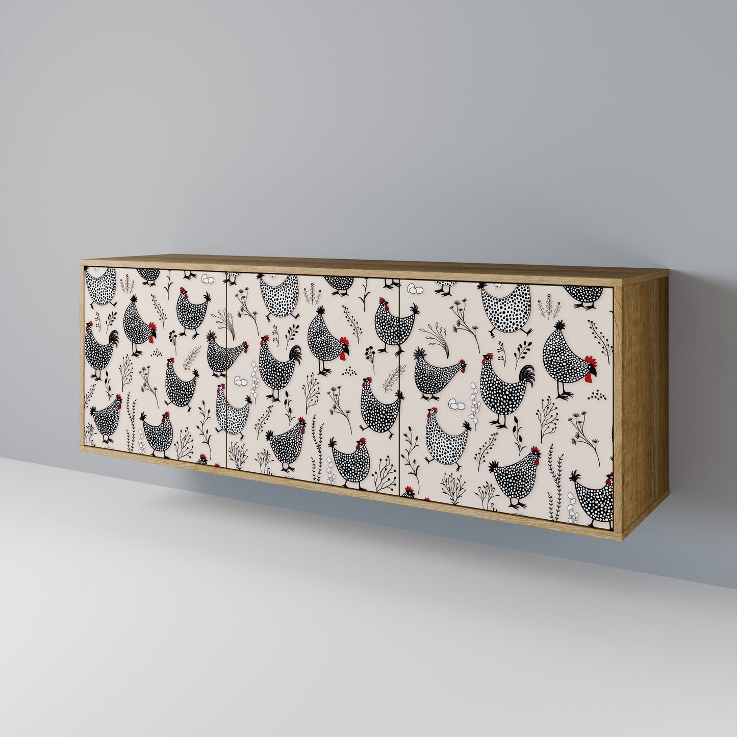 HAPPY HENS 3-Door Sideboard in Oak Effect