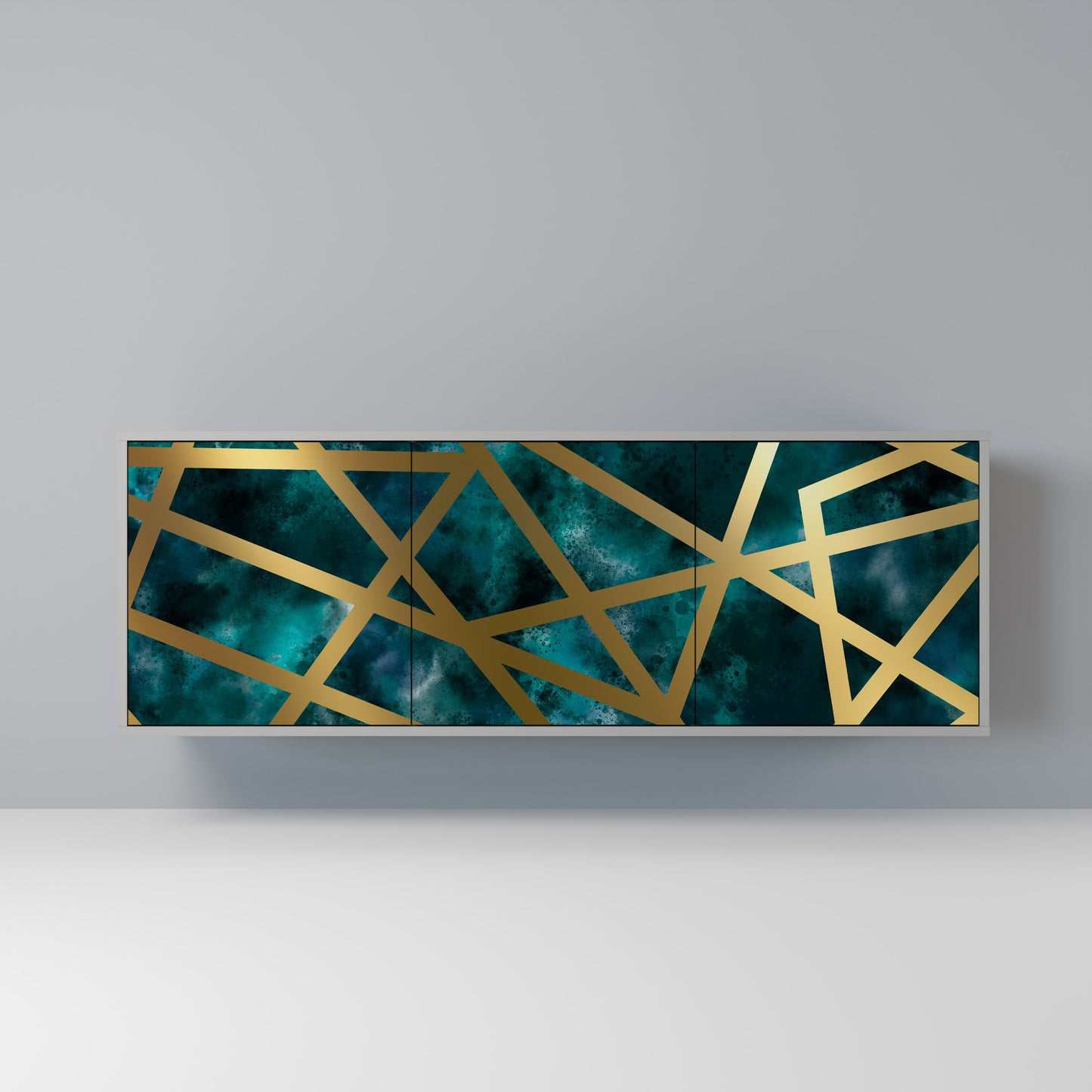 Credenza a 3 ante THE LABYRINTH OF GOLD in finitura grigia