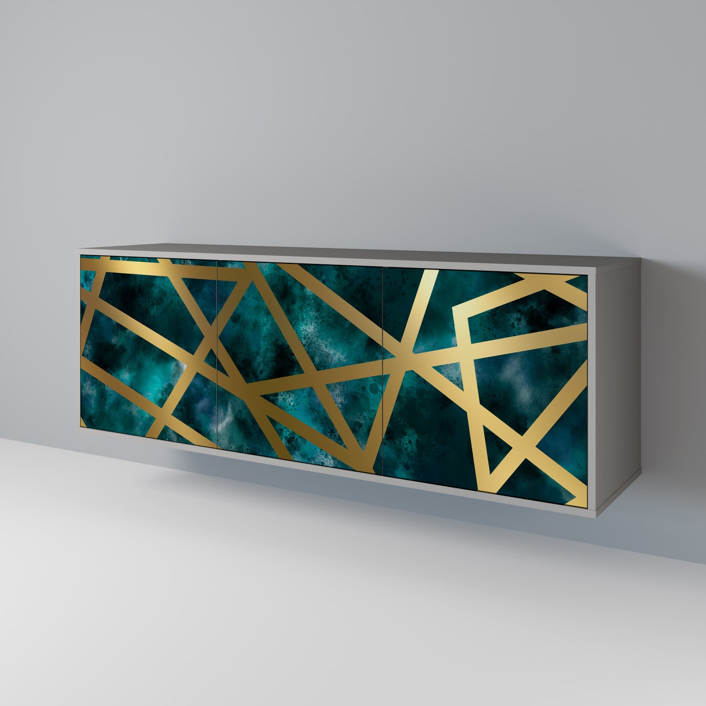 Credenza a 3 ante THE LABYRINTH OF GOLD in finitura grigia