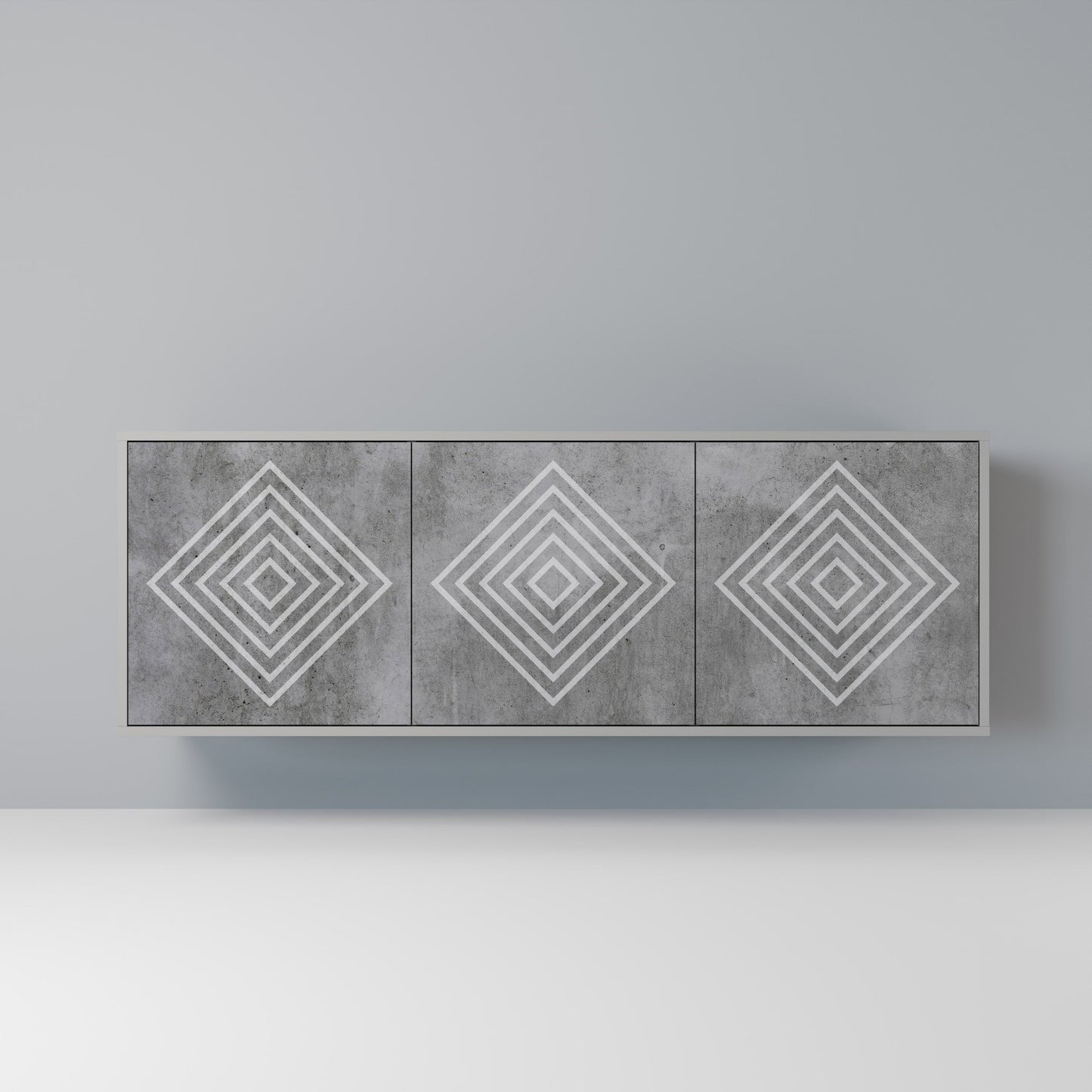 POLYGONAL ARTISTRY 3-Door Sideboard in Grey Finish