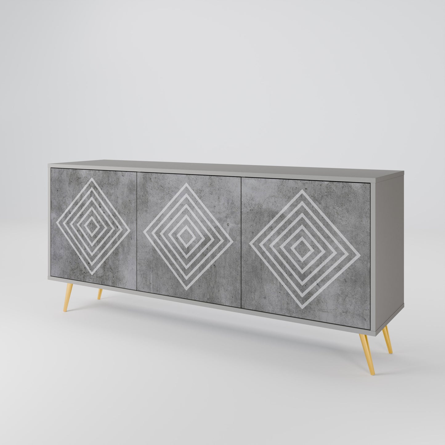 POLYGONAL ARTISTRY 3-Door Sideboard in Grey Finish