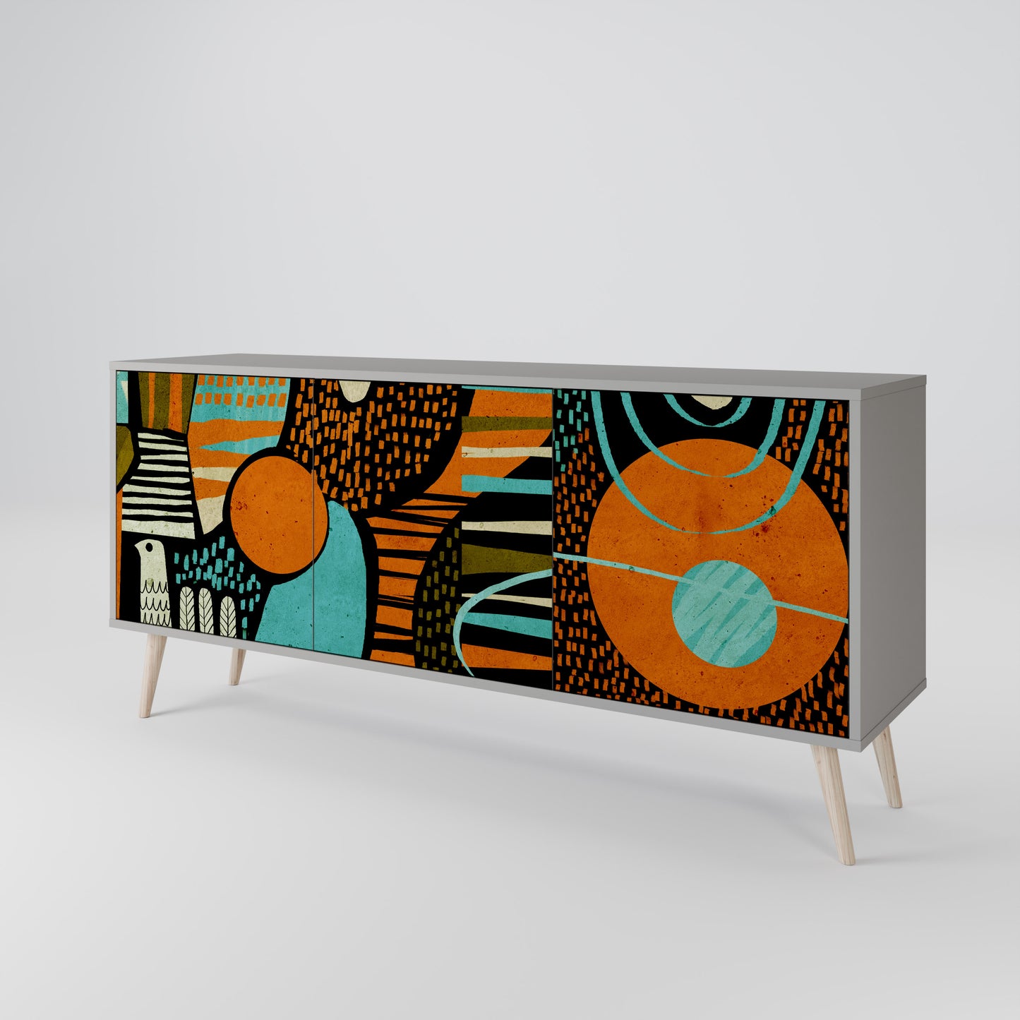 Credenza GEODE GLIMMER a 3 ante con finitura grigia