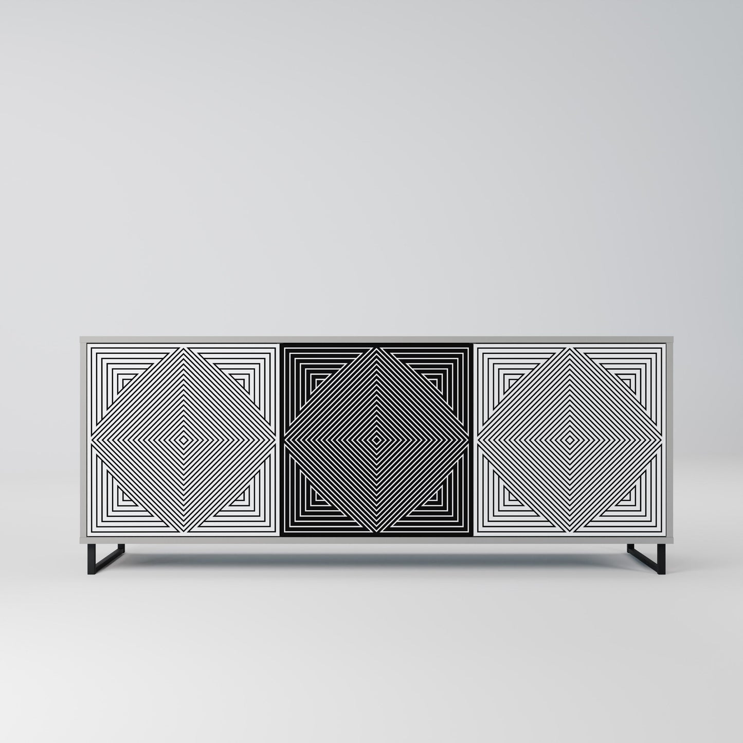 POLYGON ILLUSION 3-Door Sideboard in Grey Finish