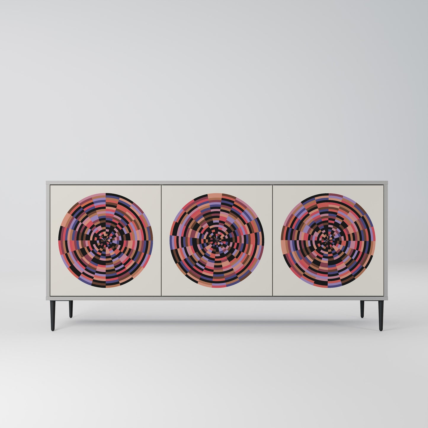 BROWN CIRCLES 3-Door Sideboard in Grey Finish