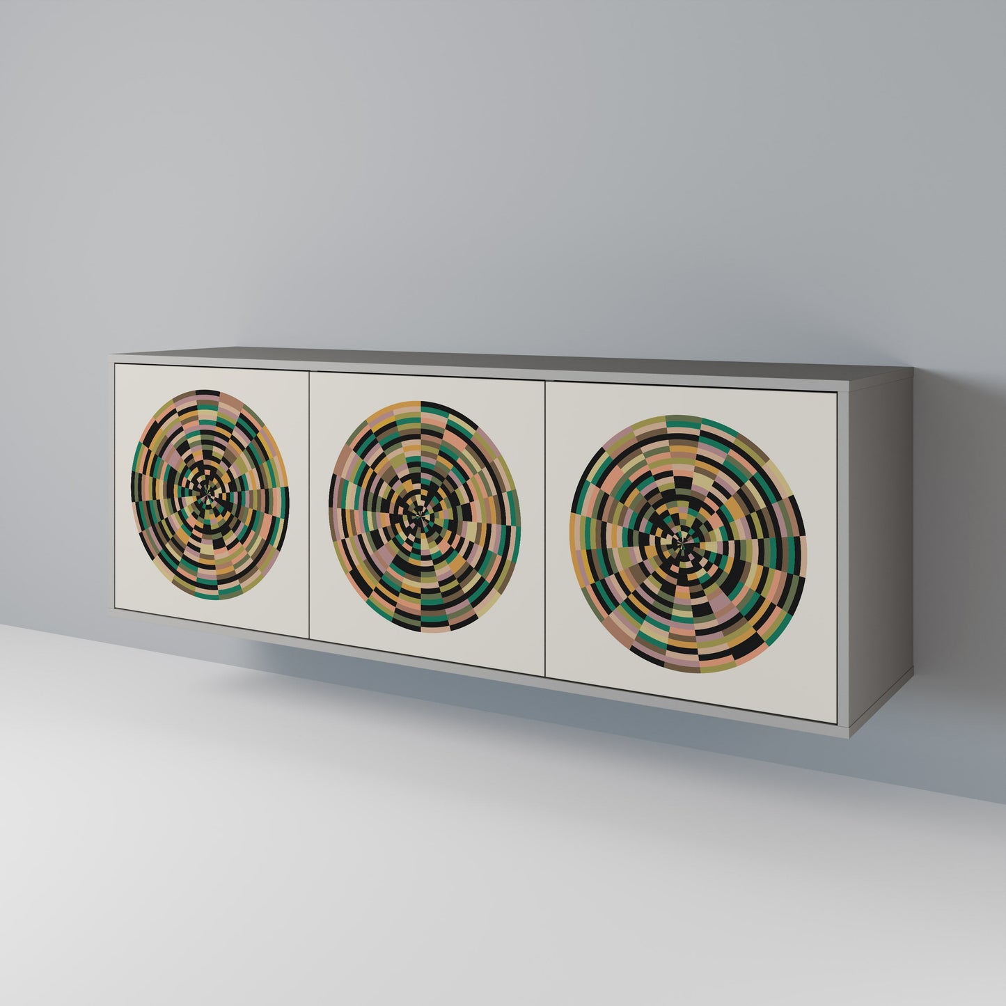 GREEN CIRCLES 3-Door Sideboard in Grey Finish