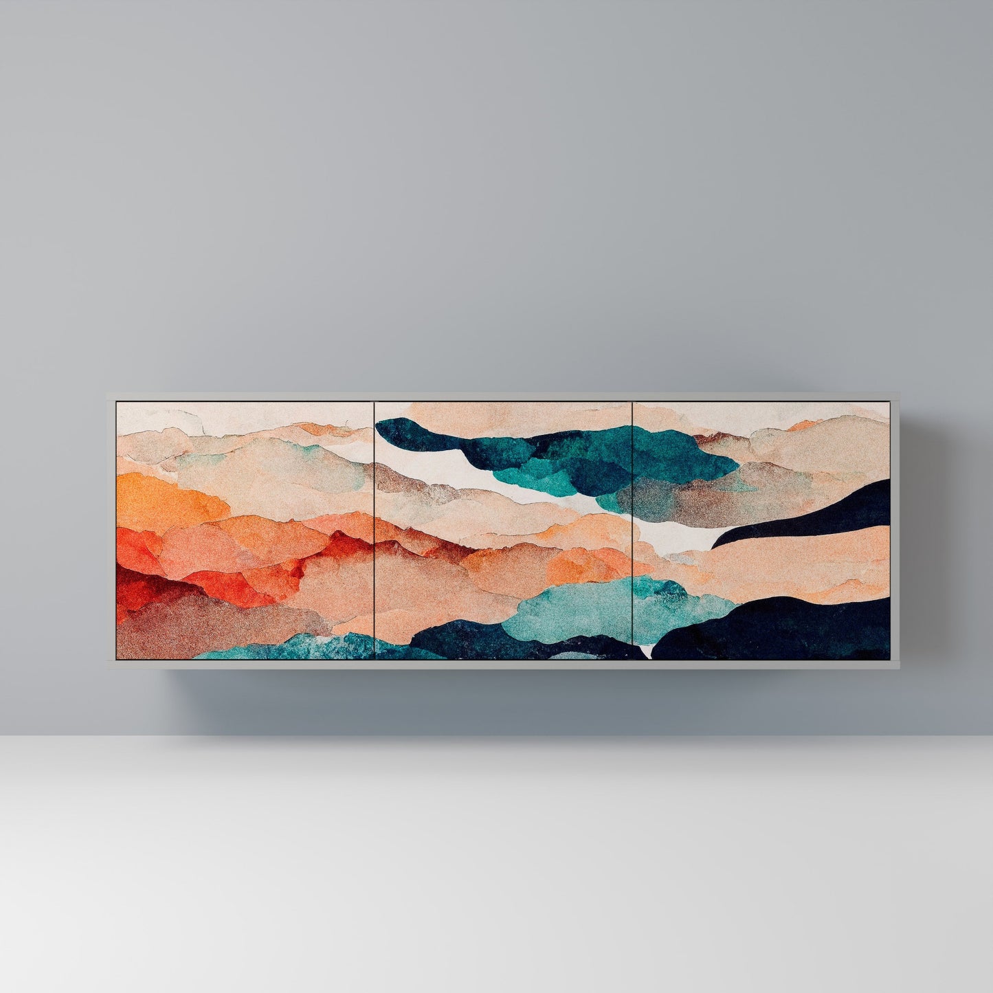 Credenza a 3 ante ABSTRACT LANDSCAPE in finitura grigia
