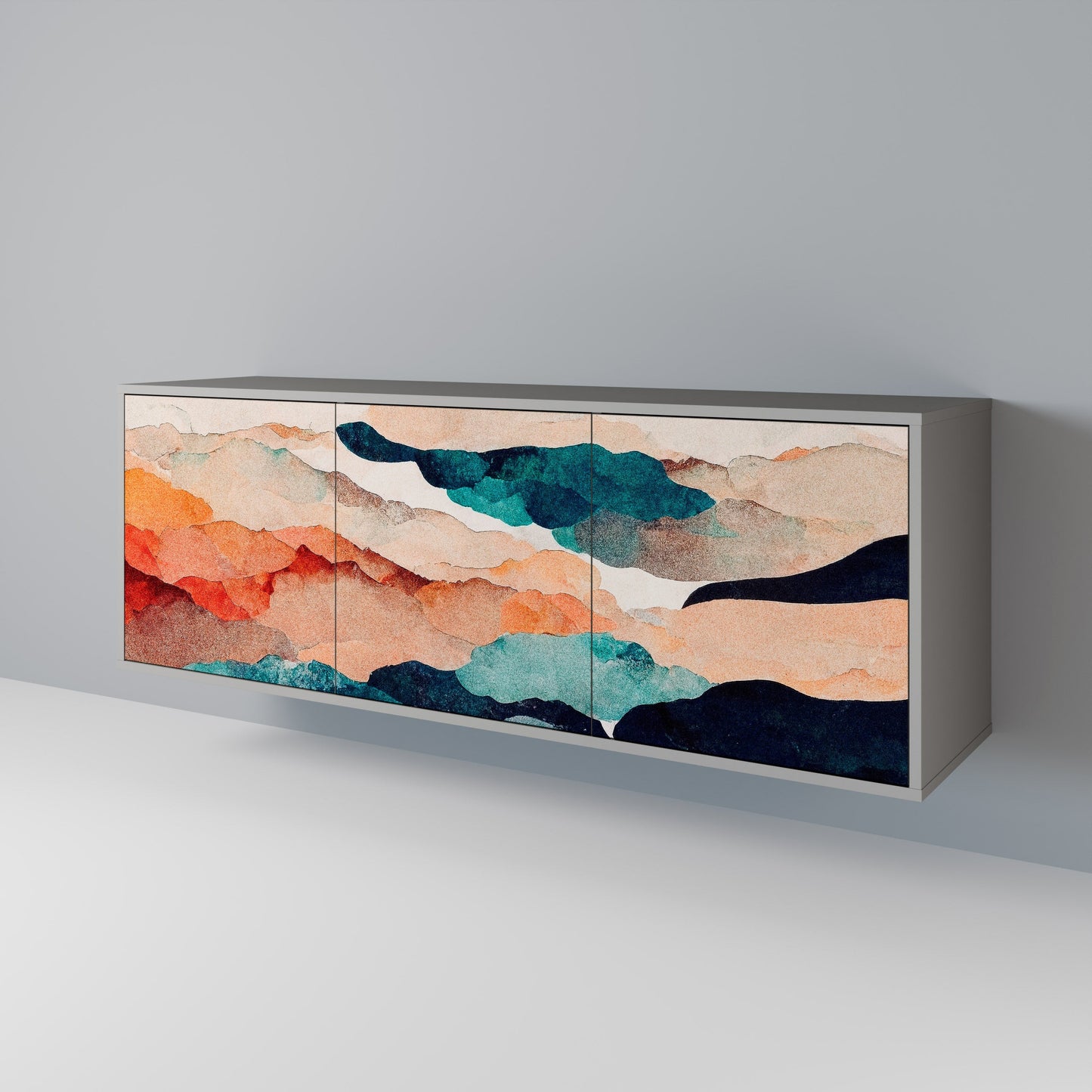 Credenza a 3 ante ABSTRACT LANDSCAPE in finitura grigia