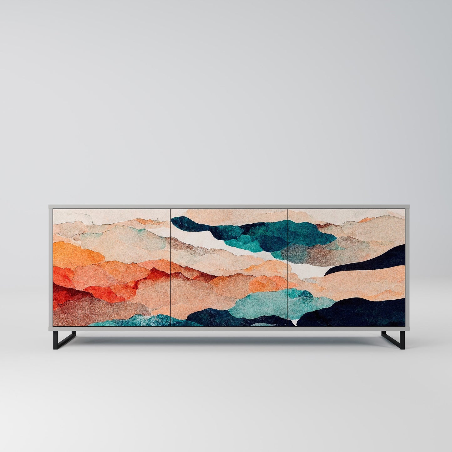Credenza a 3 ante ABSTRACT LANDSCAPE in finitura grigia