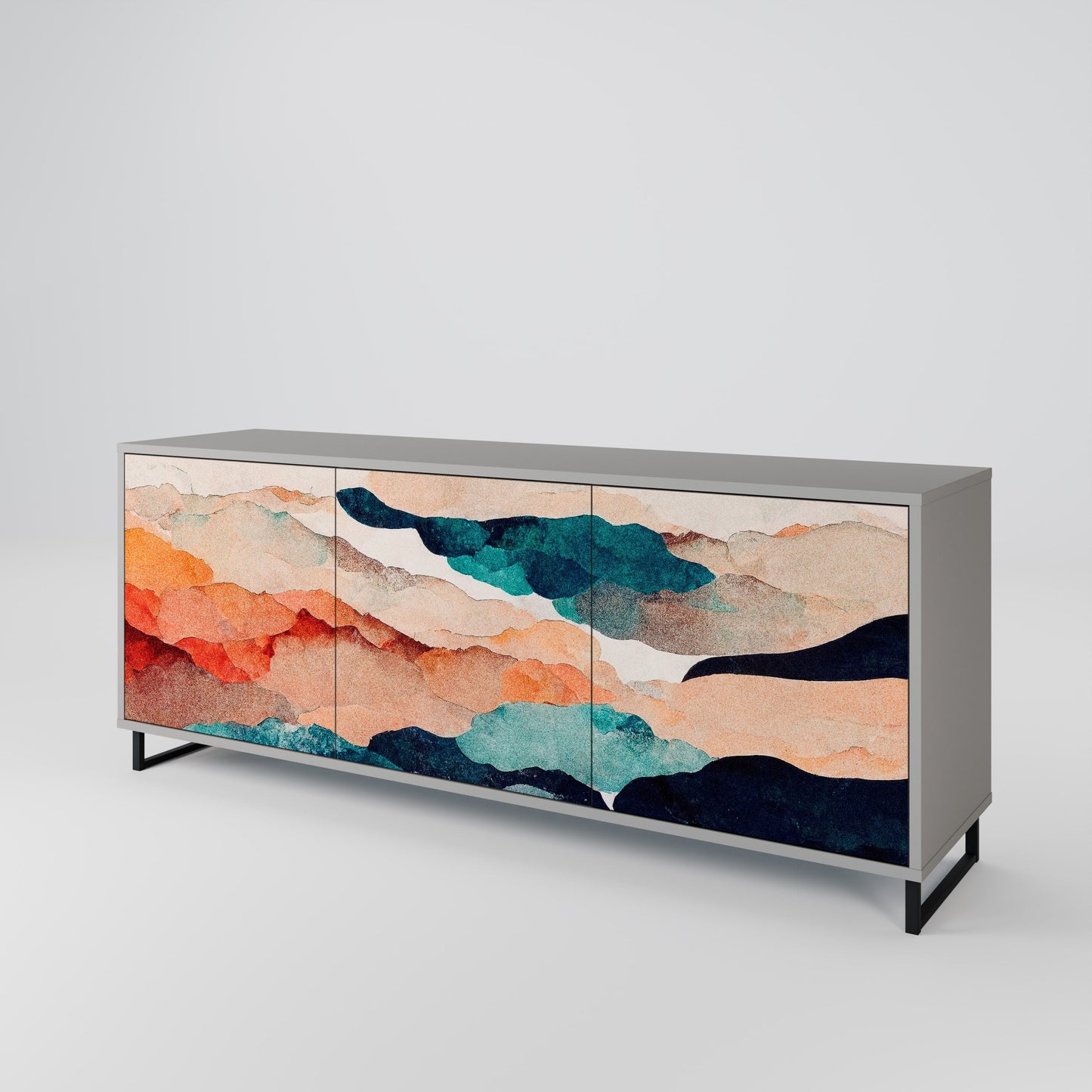 Credenza a 3 ante ABSTRACT LANDSCAPE in finitura grigia