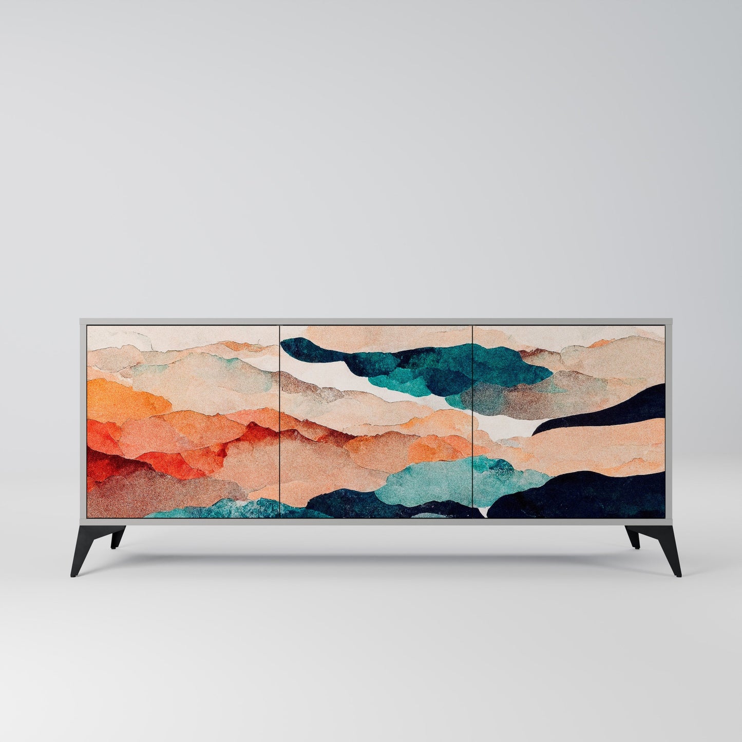 Credenza a 3 ante ABSTRACT LANDSCAPE in finitura grigia
