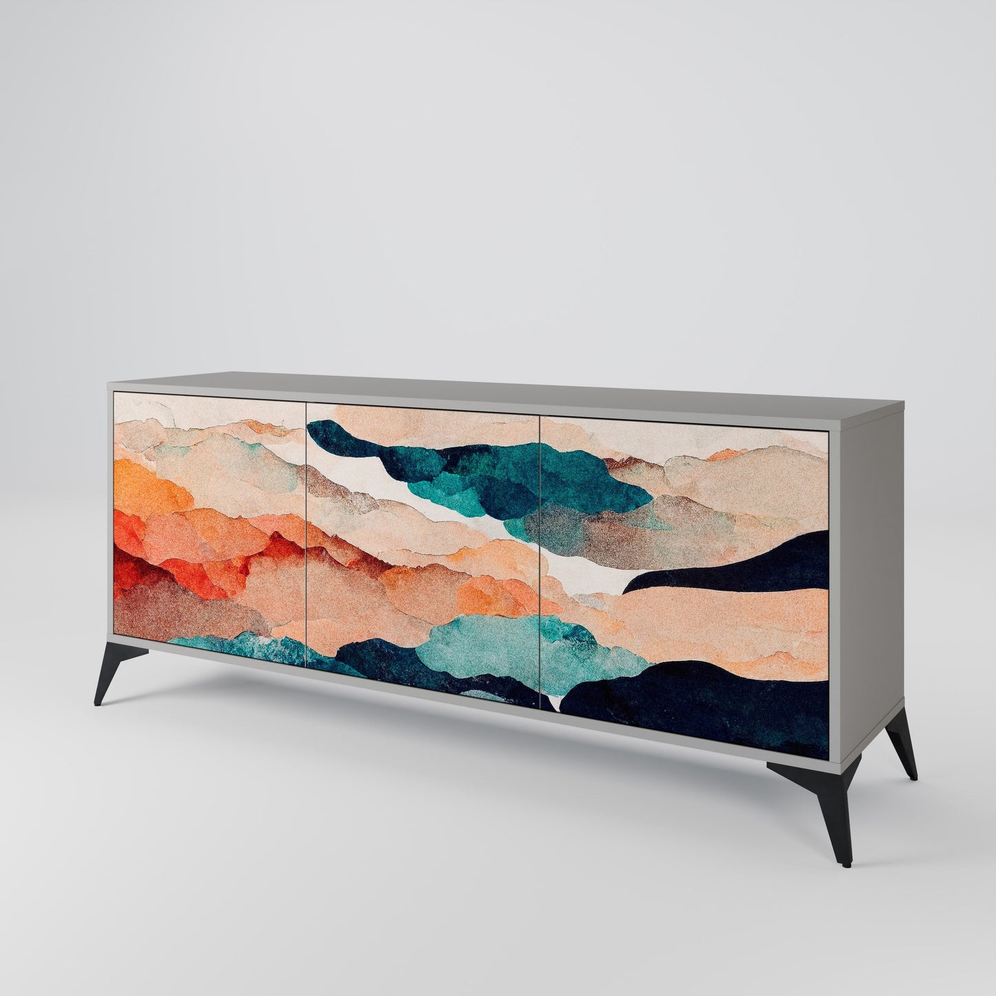 Credenza a 3 ante ABSTRACT LANDSCAPE in finitura grigia