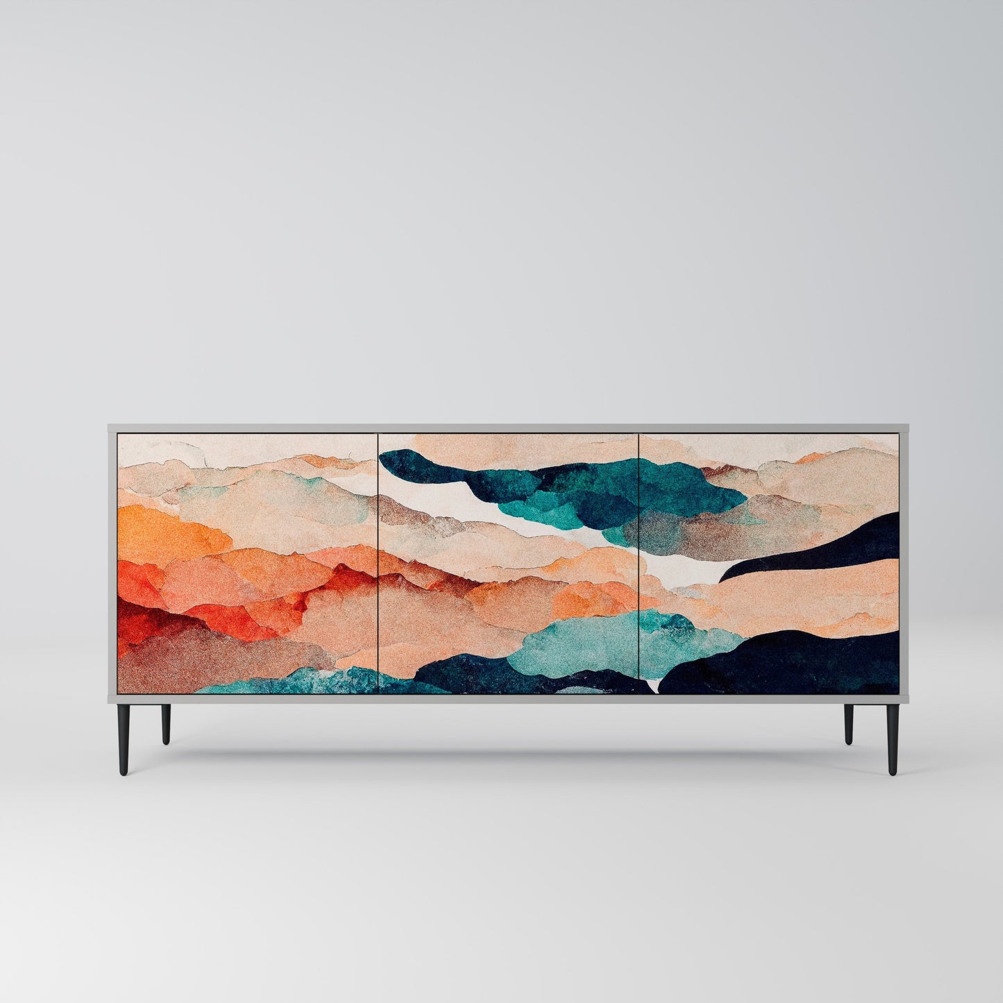 Credenza a 3 ante ABSTRACT LANDSCAPE in finitura grigia