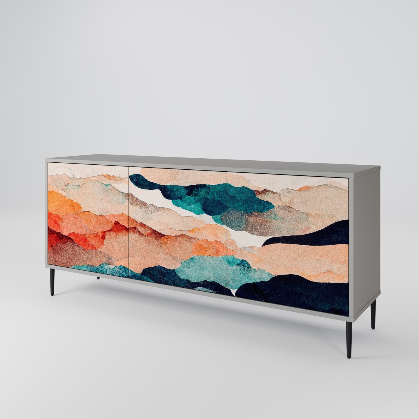 Credenza a 3 ante ABSTRACT LANDSCAPE in finitura grigia