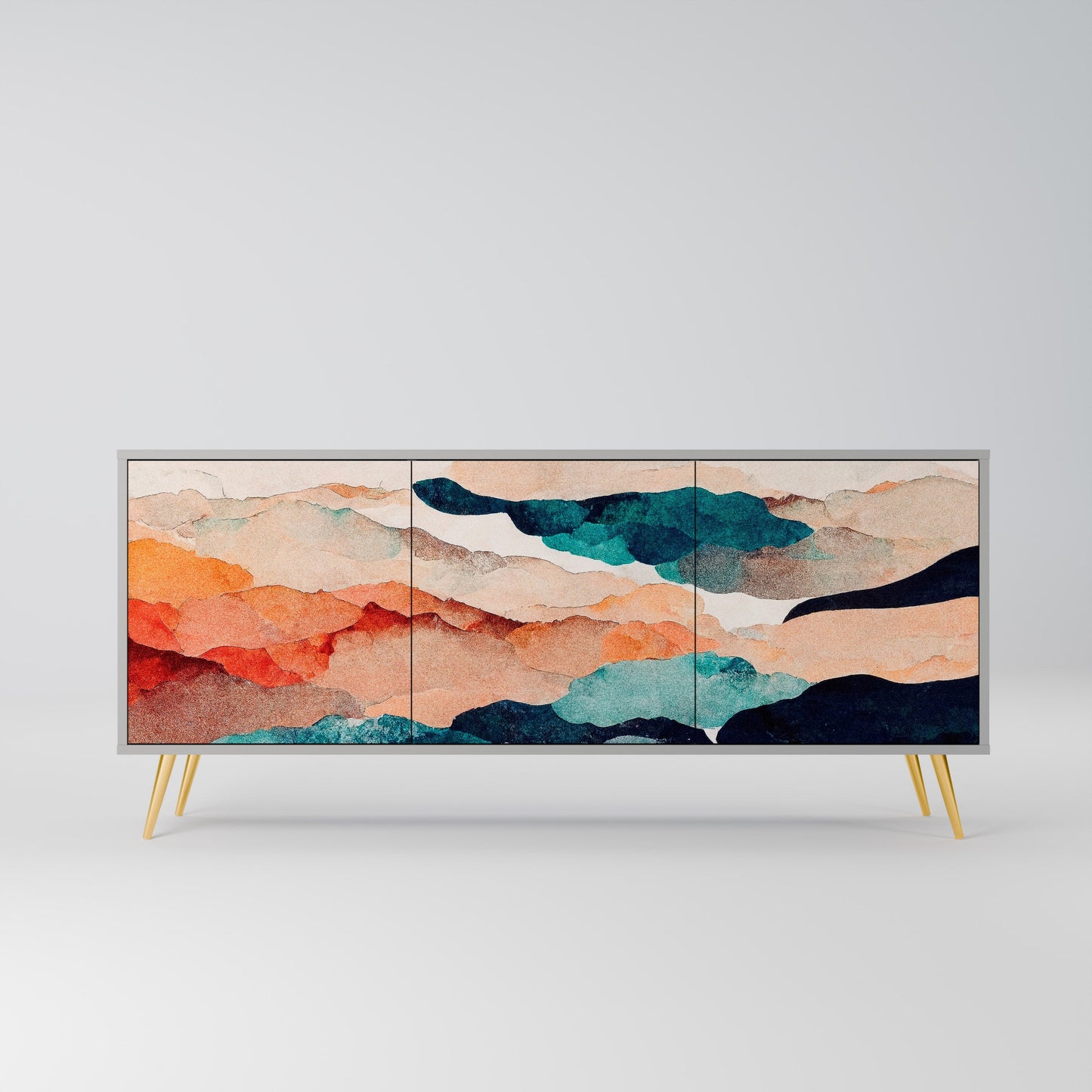 Credenza a 3 ante ABSTRACT LANDSCAPE in finitura grigia