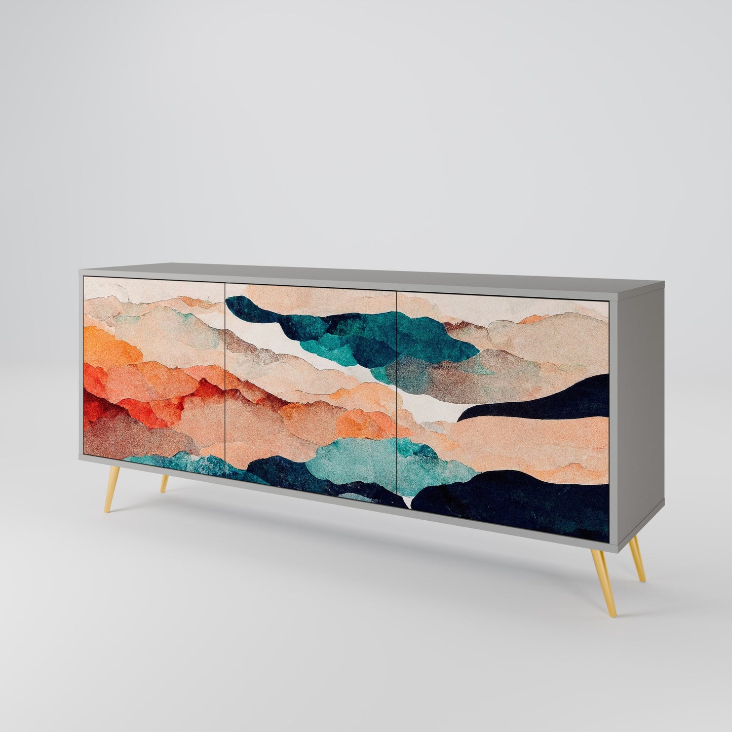 Credenza a 3 ante ABSTRACT LANDSCAPE in finitura grigia