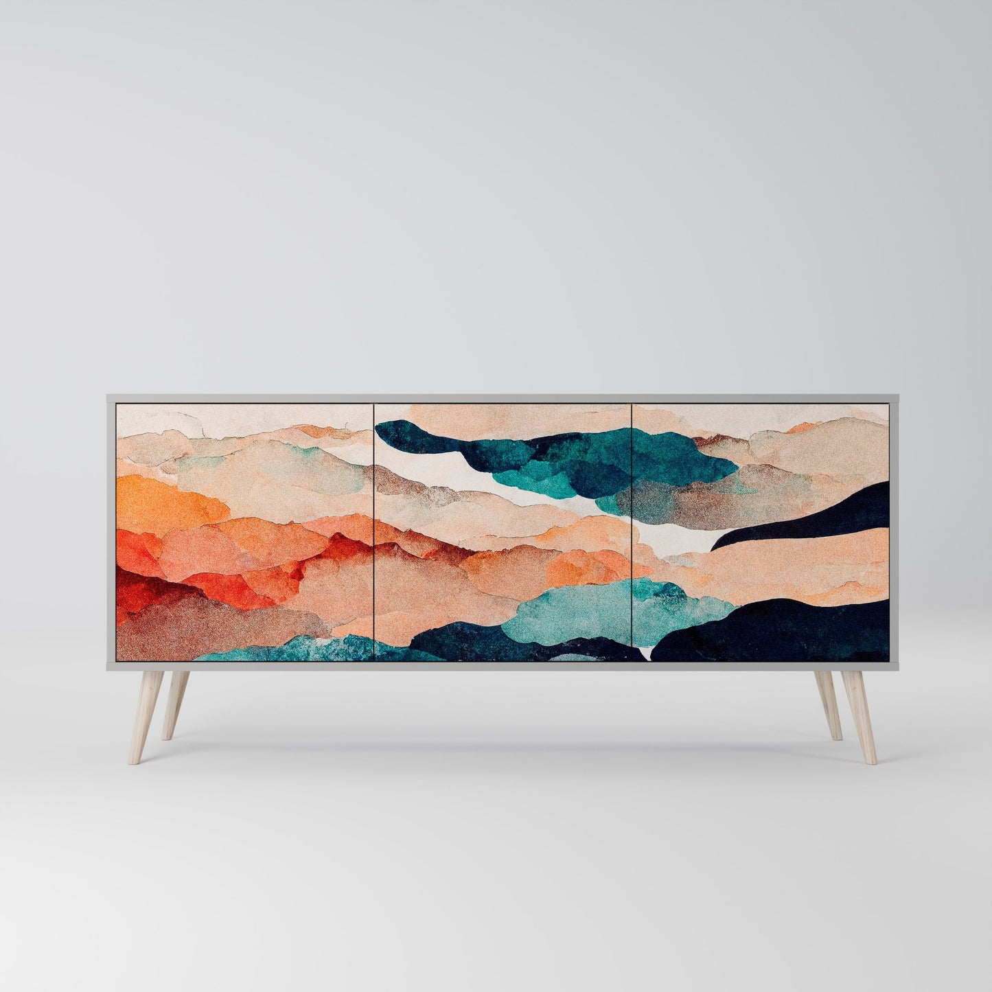 Credenza a 3 ante ABSTRACT LANDSCAPE in finitura grigia