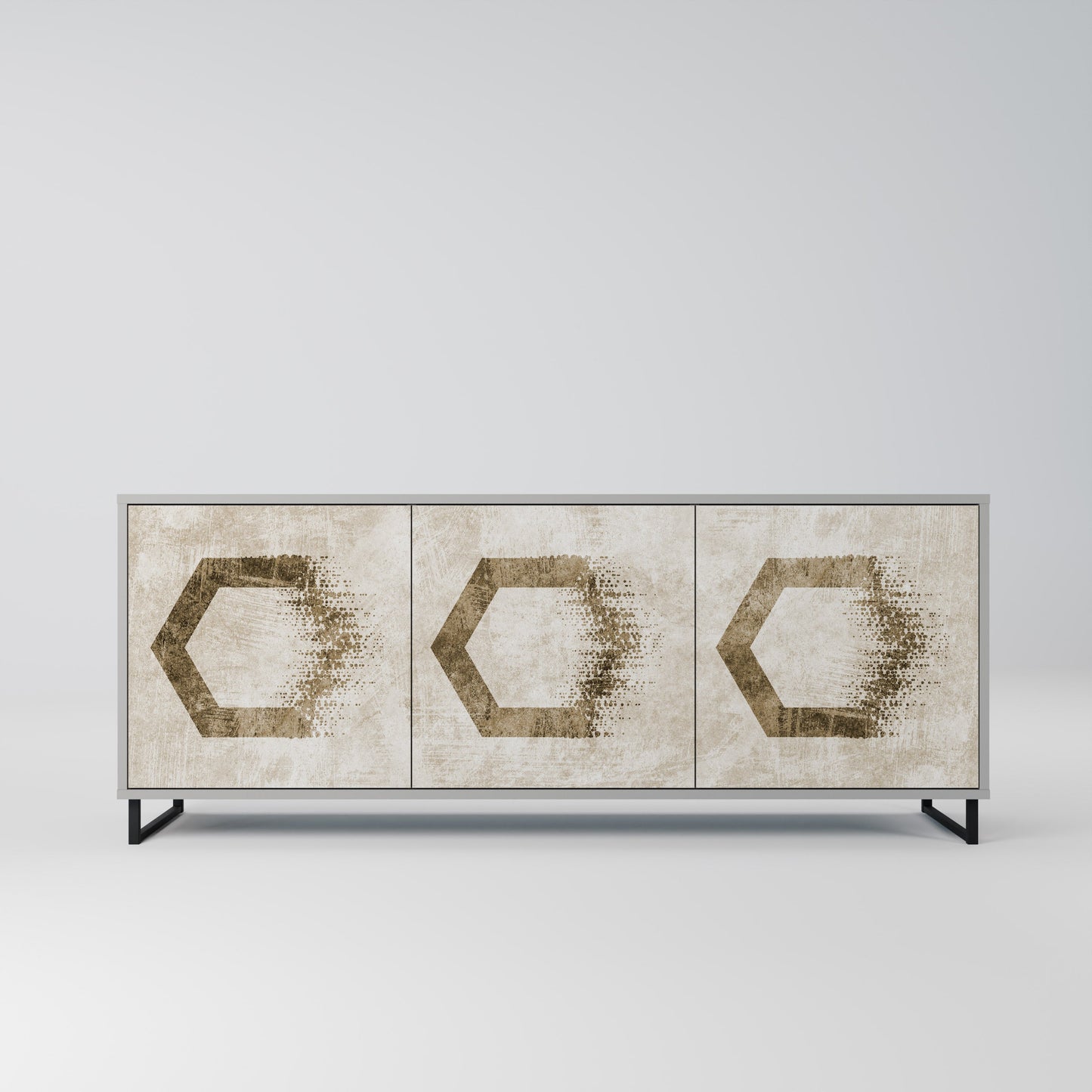 HEXAGONAL SHAPES 3-Door Sideboard in Grey Finish