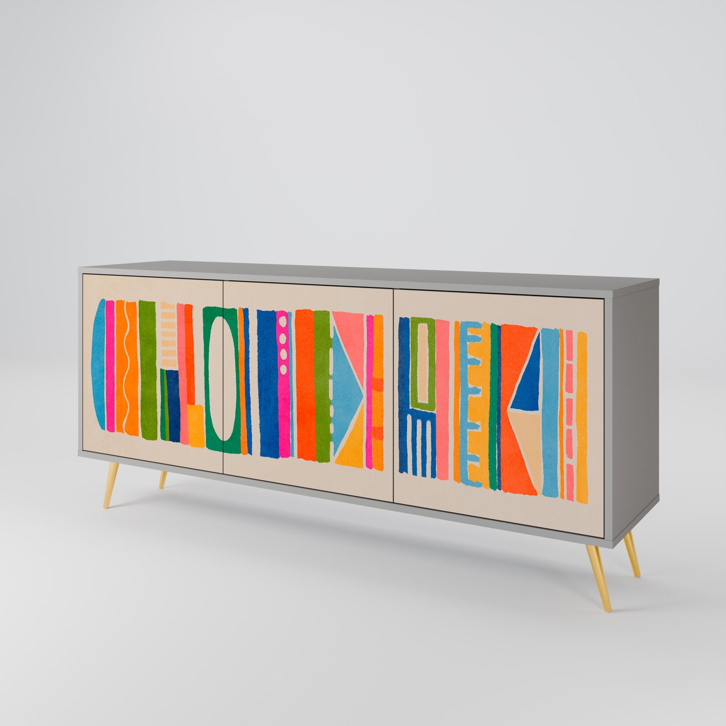 GEOMETRIC SHINE 3-Door Sideboard in Grey Finish