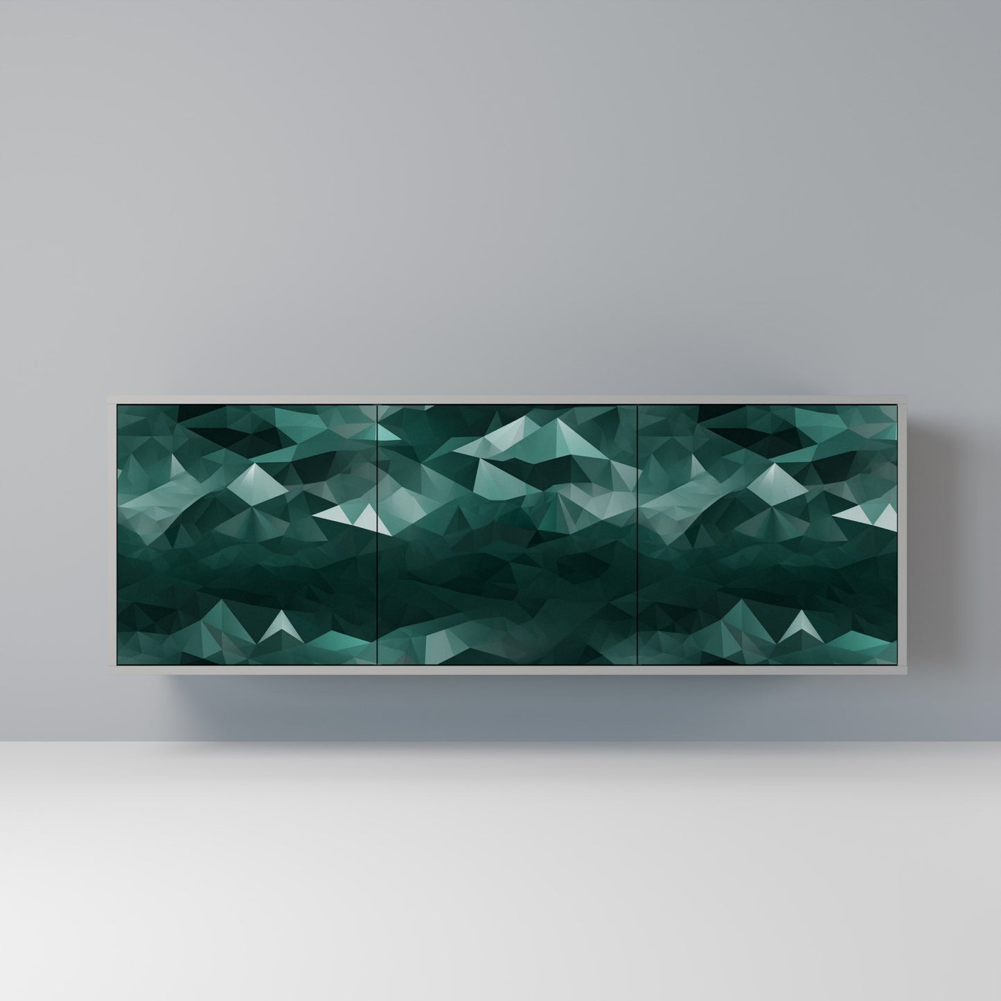 POLYGONAL FLOATING 3-Door Sideboard in Grey Finish
