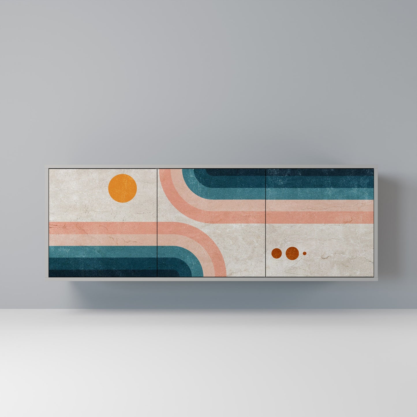Credenza a 3 ante TWO HALVES in finitura grigia