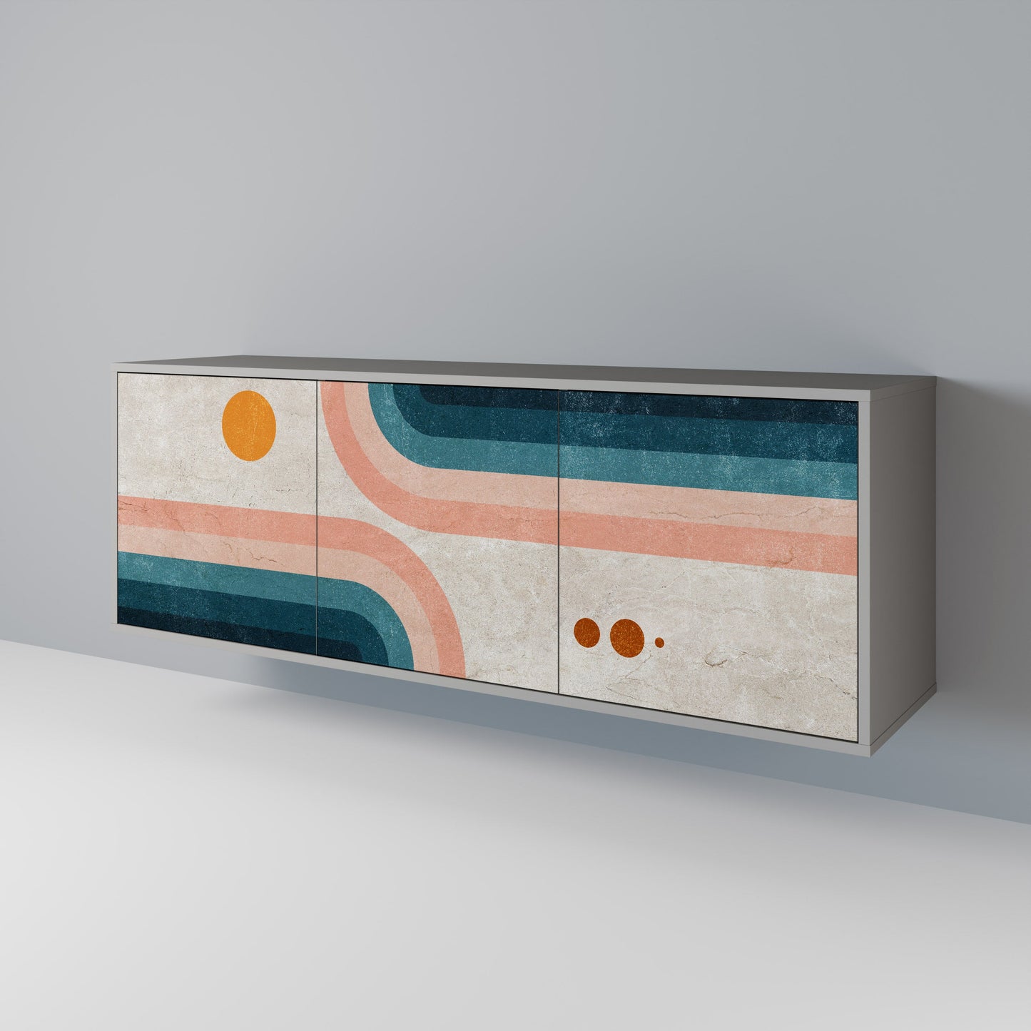Credenza a 3 ante TWO HALVES in finitura grigia
