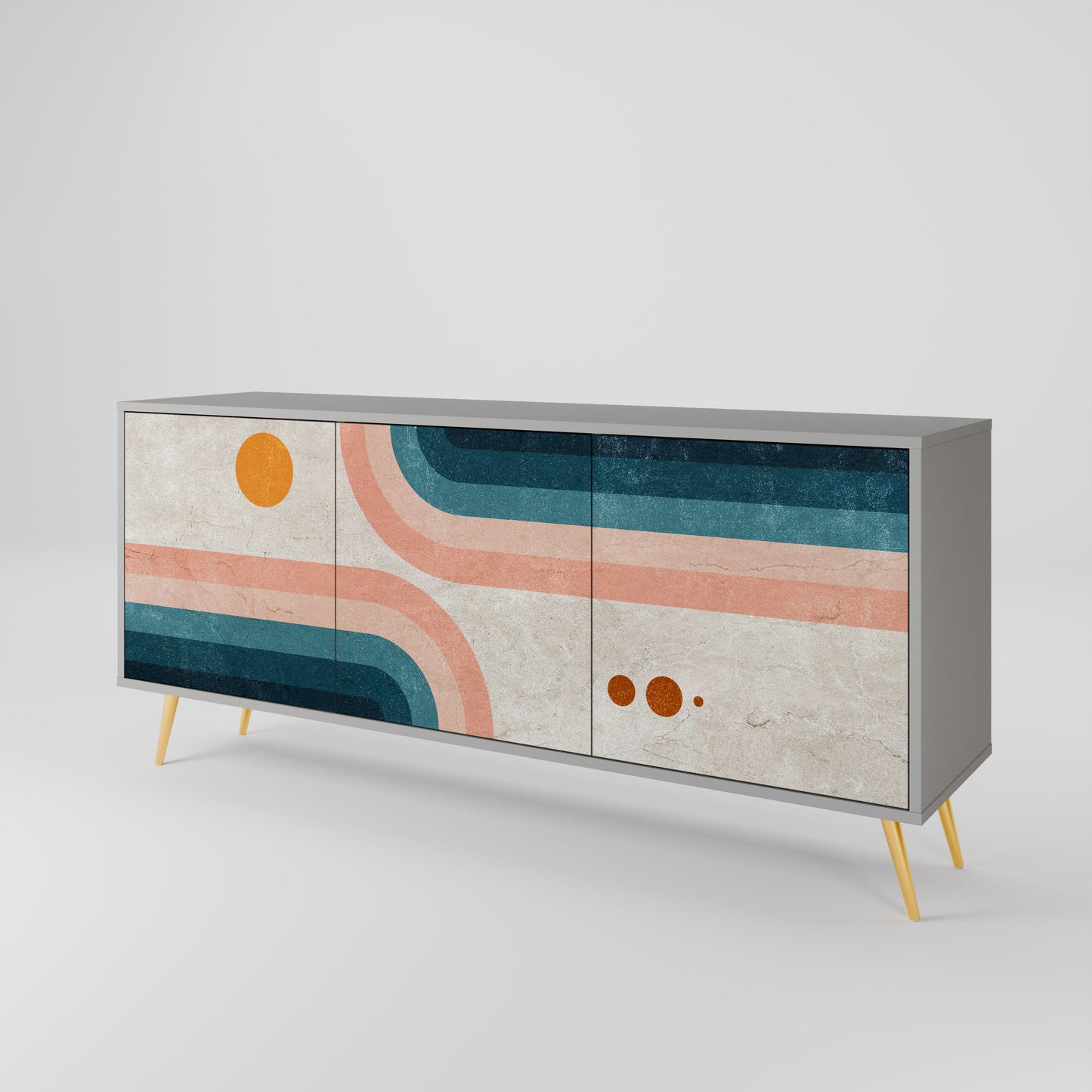 Credenza a 3 ante TWO HALVES in finitura grigia