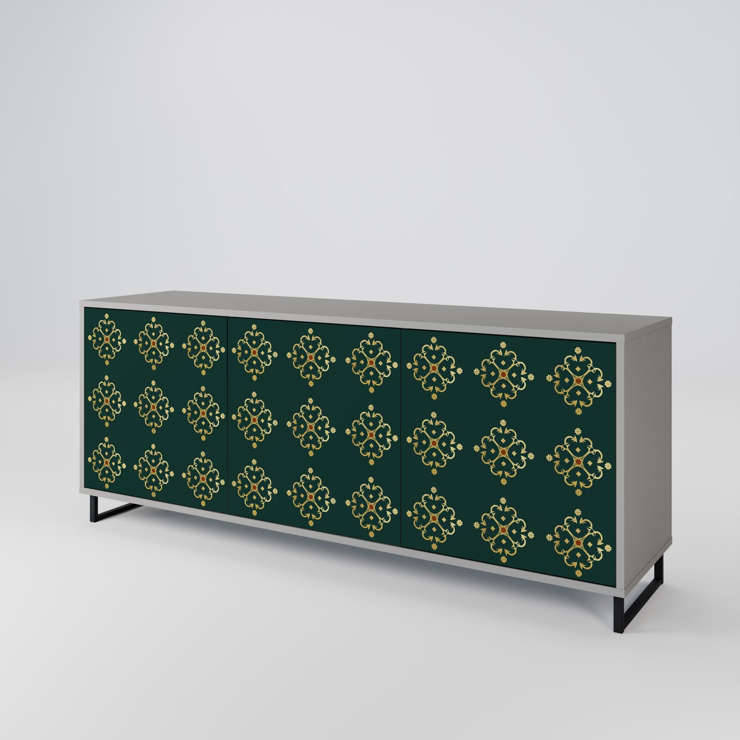 Credenza a 3 ante ROYAL MEDALLION in finitura grigia