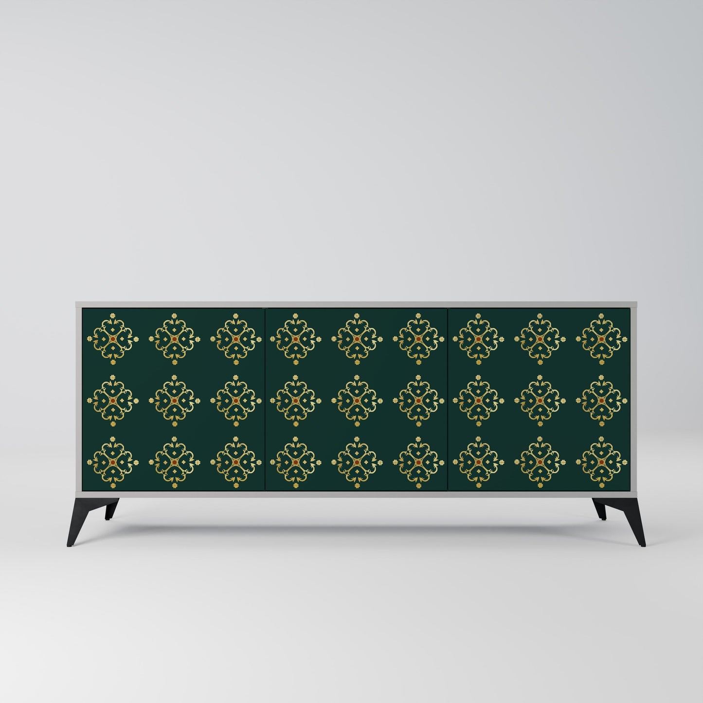 Credenza a 3 ante ROYAL MEDALLION in finitura grigia