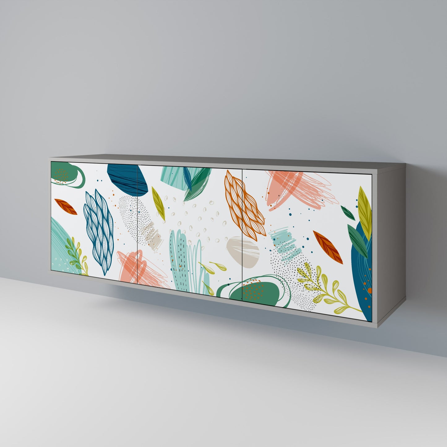 BOTANICAL HURRICANE 3-Door Sideboard in Grey Finish