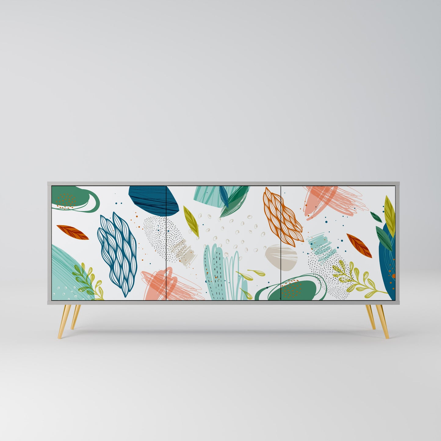 BOTANICAL HURRICANE 3-Door Sideboard in Grey Finish
