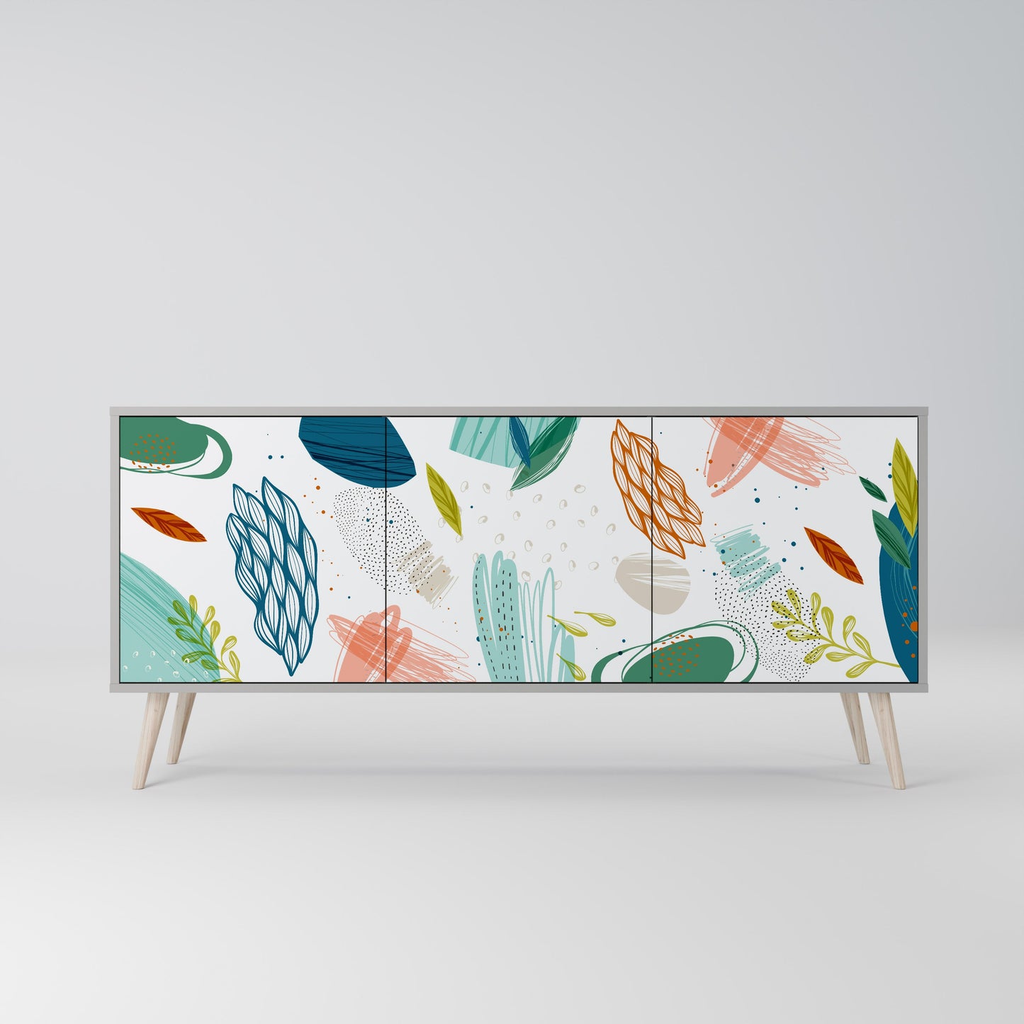 BOTANICAL HURRICANE 3-Door Sideboard in Grey Finish