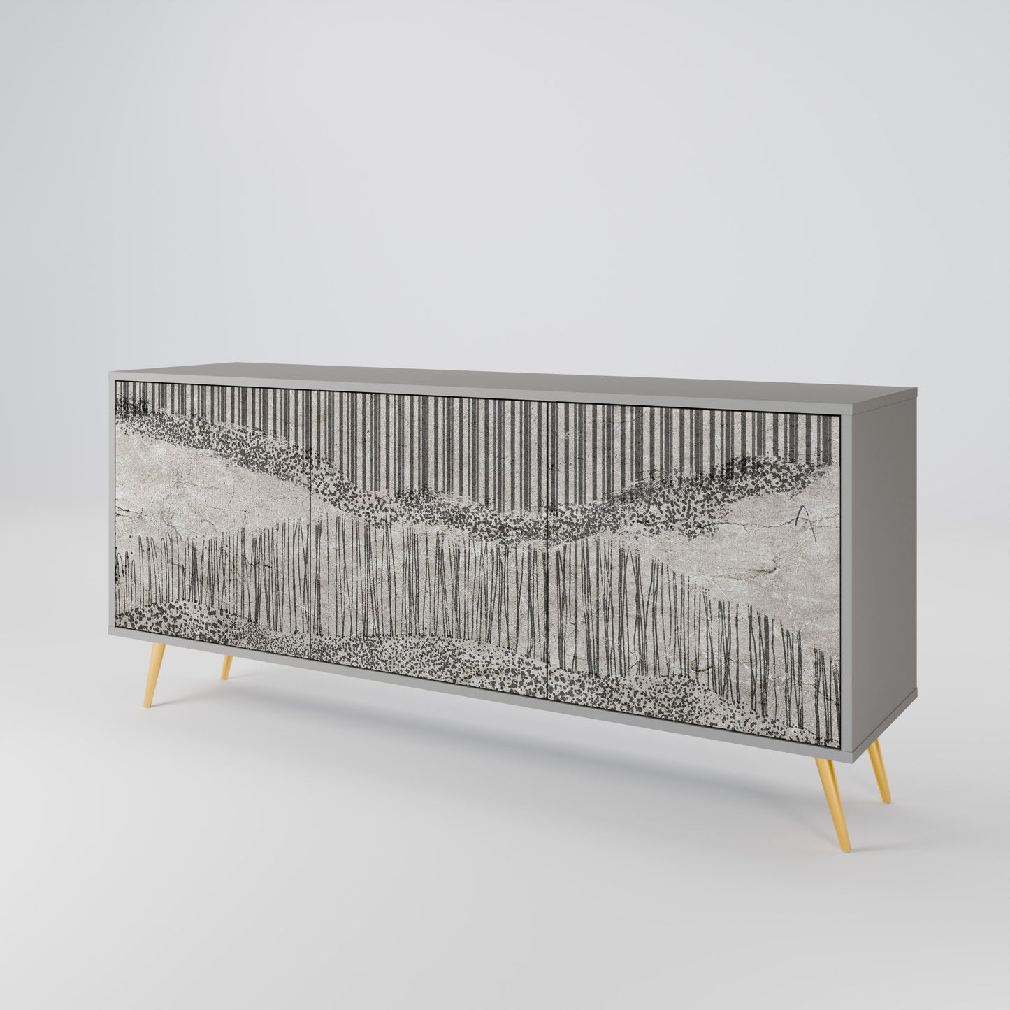GRAIN LINES 3-Door Sideboard in Grey Finish