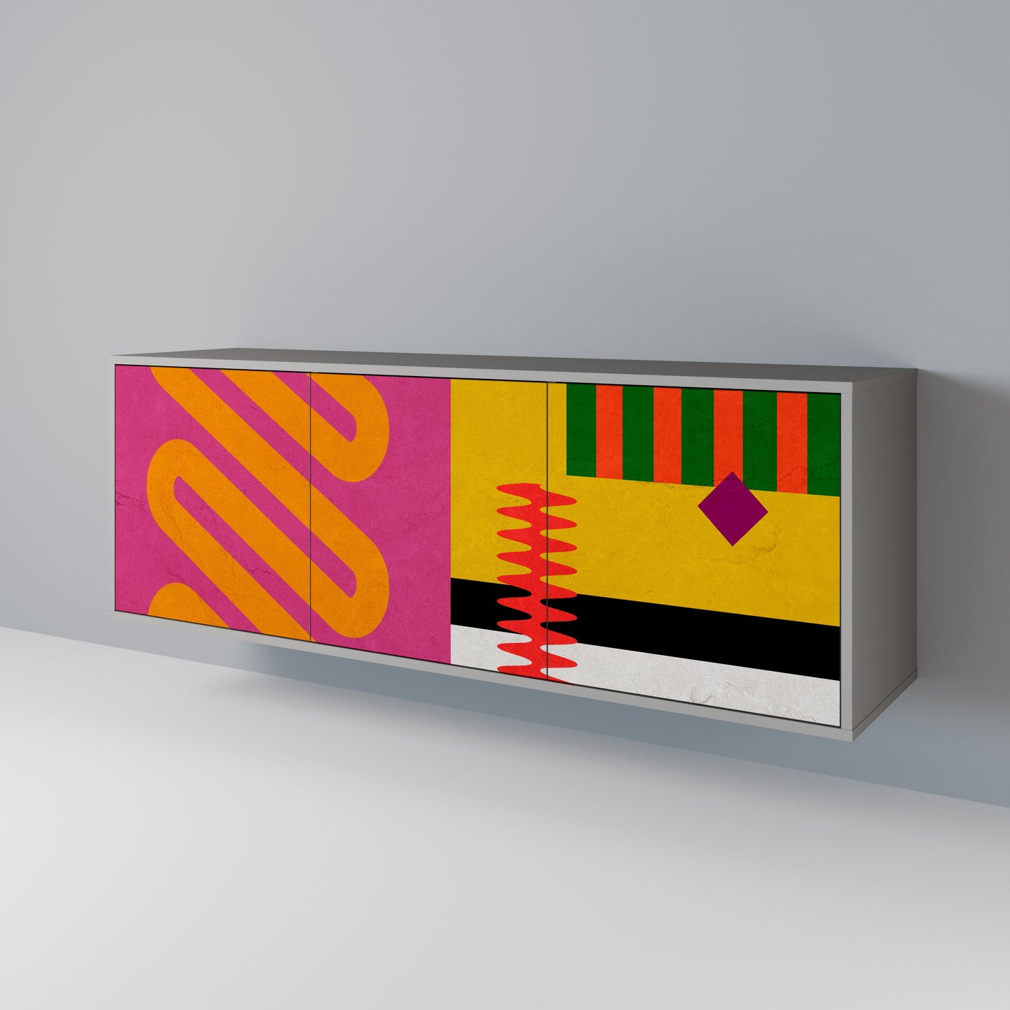 VIVID ART 3-Door Sideboard in Grey Finish