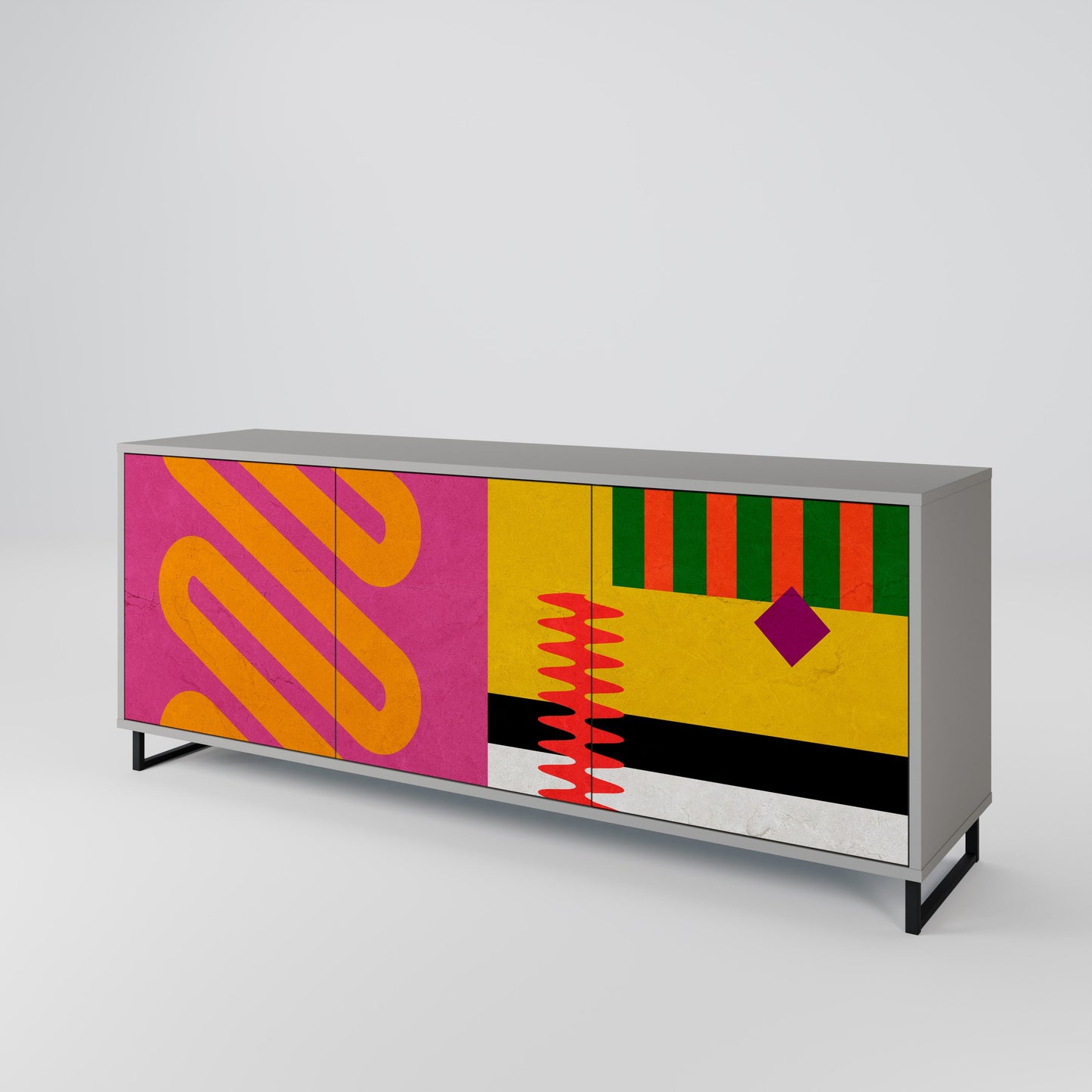 VIVID ART 3-Door Sideboard in Grey Finish