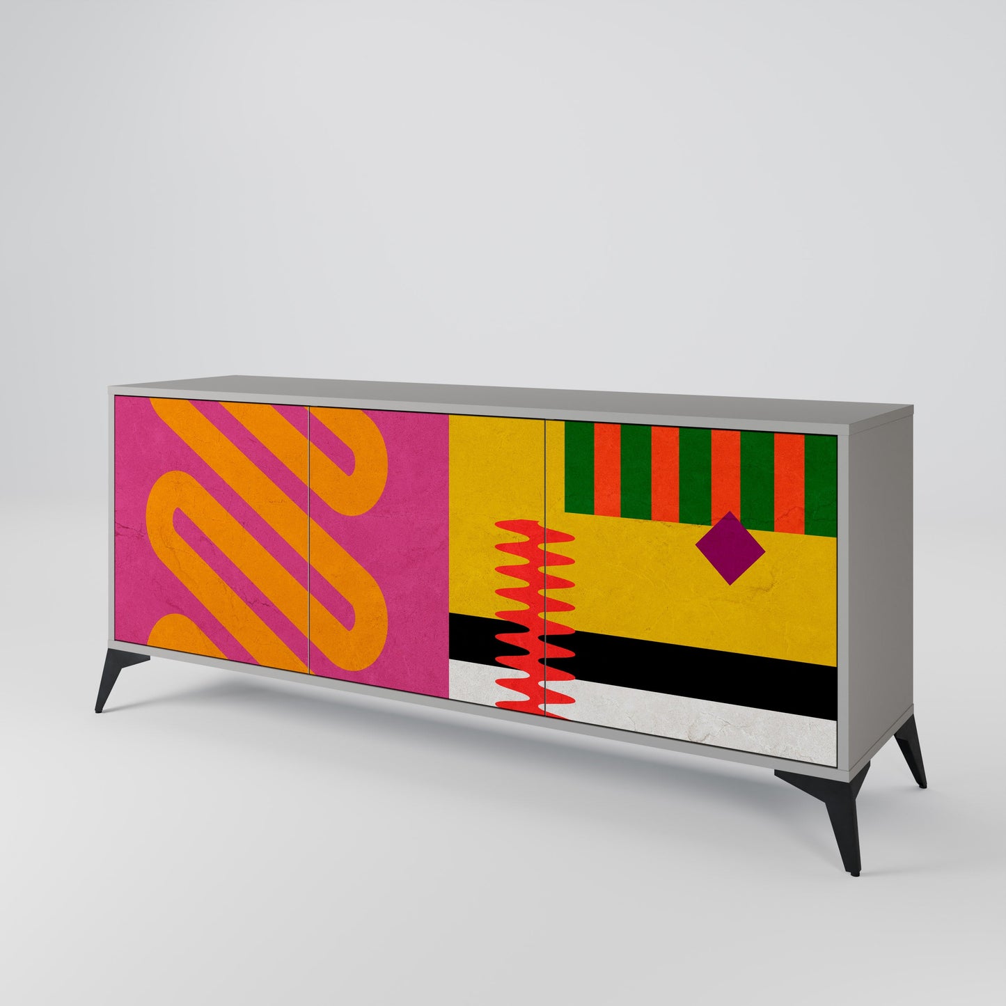 VIVID ART 3-Door Sideboard in Grey Finish