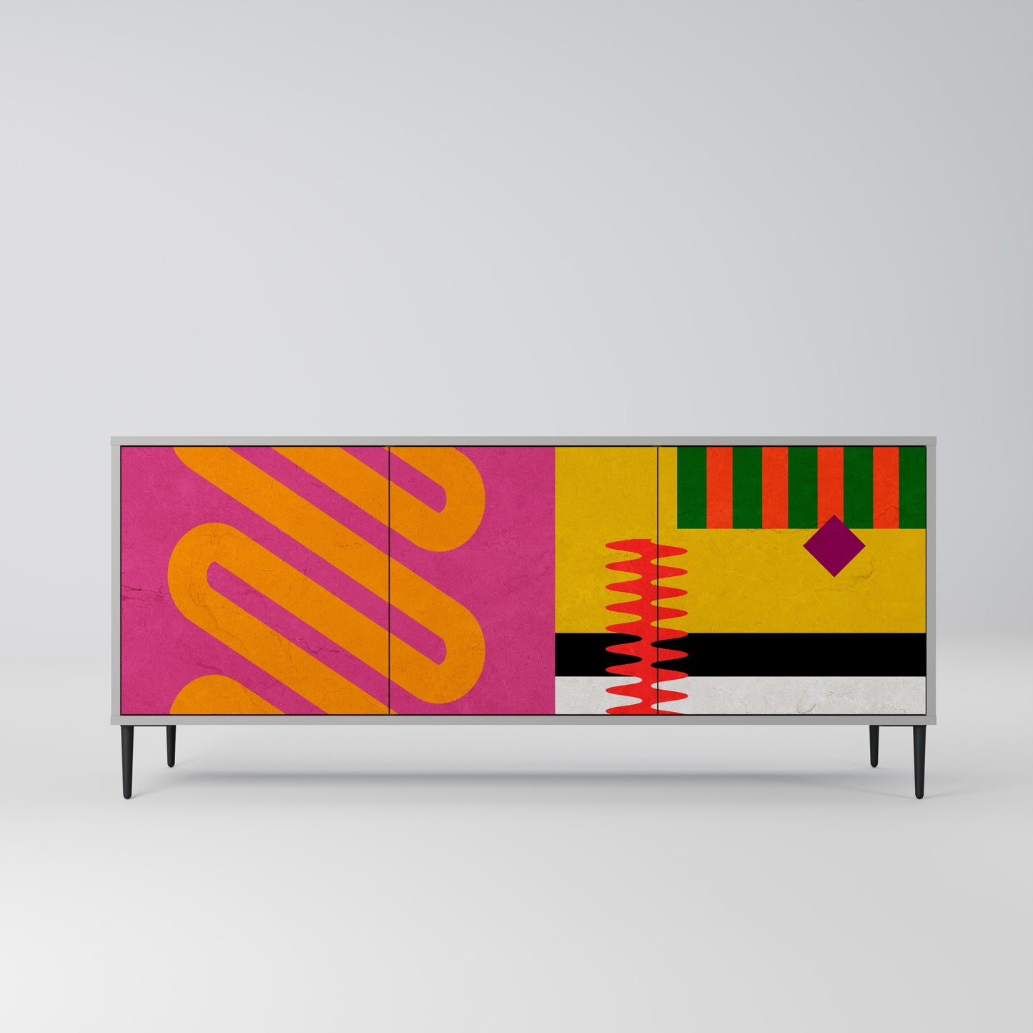 VIVID ART 3-Door Sideboard in Grey Finish