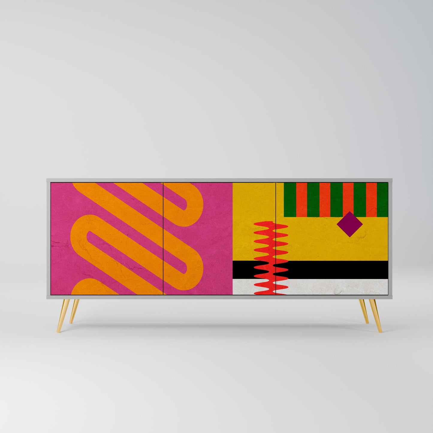 VIVID ART 3-Door Sideboard in Grey Finish